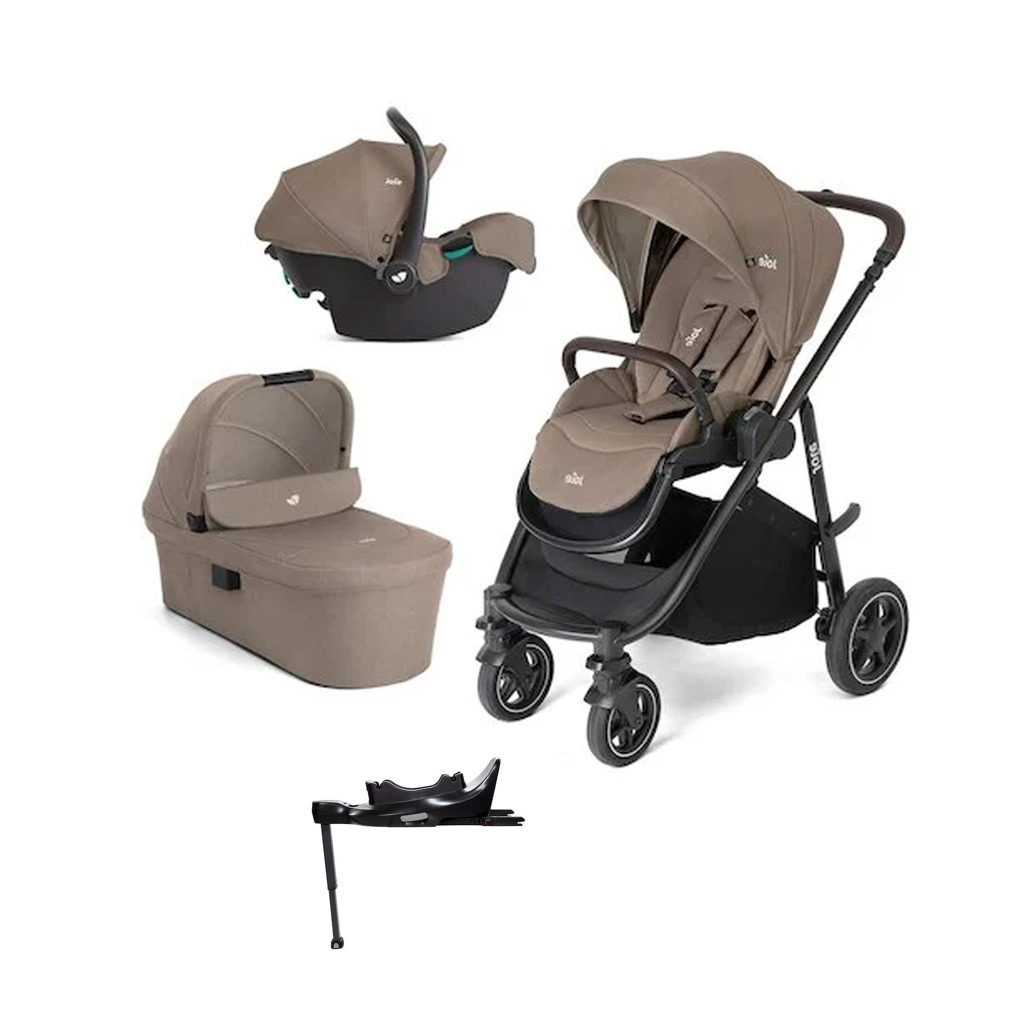 Joie Pack Trio Pousette Versatrax cashew + base isofix pivotante Encore Unique