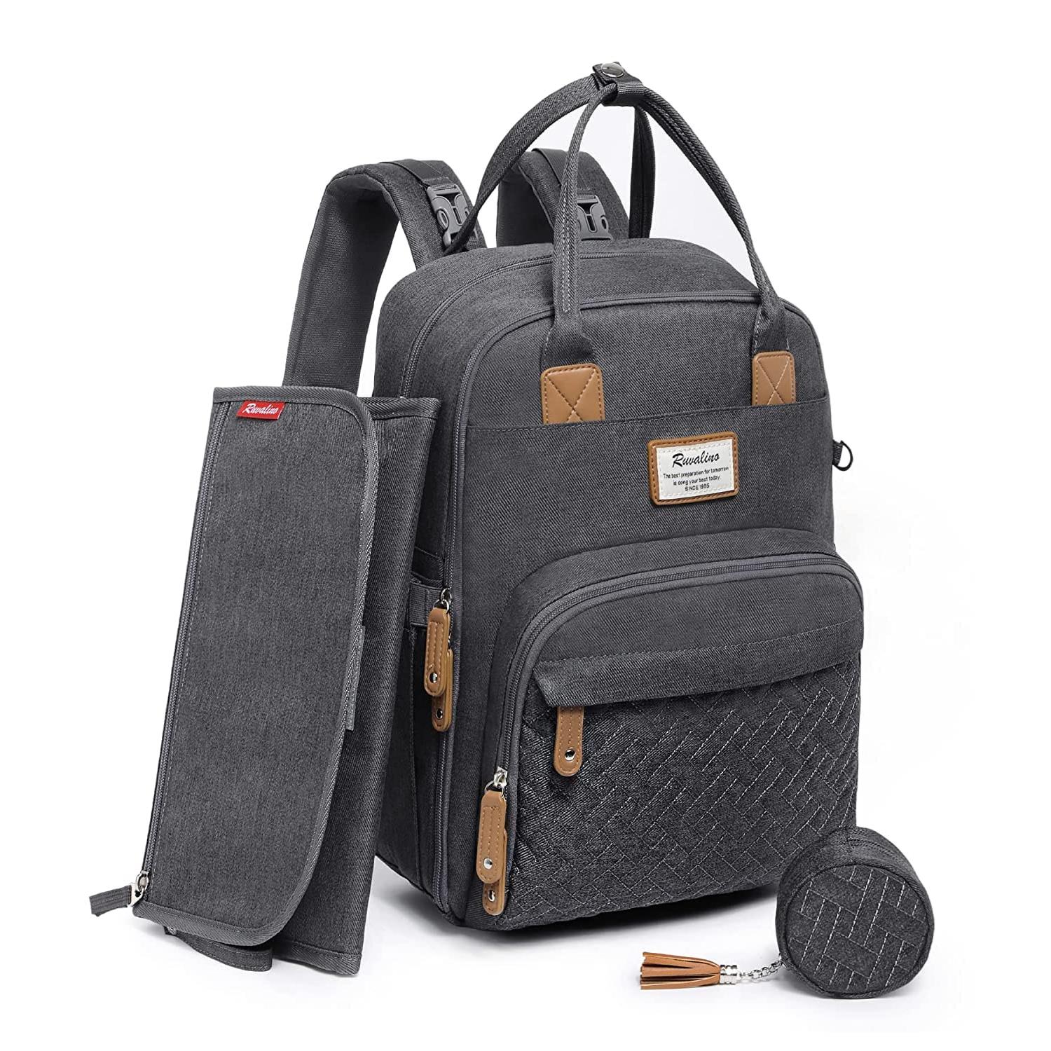 Ruvalino Sac à dos à langer multifonctions Gris Foncé
