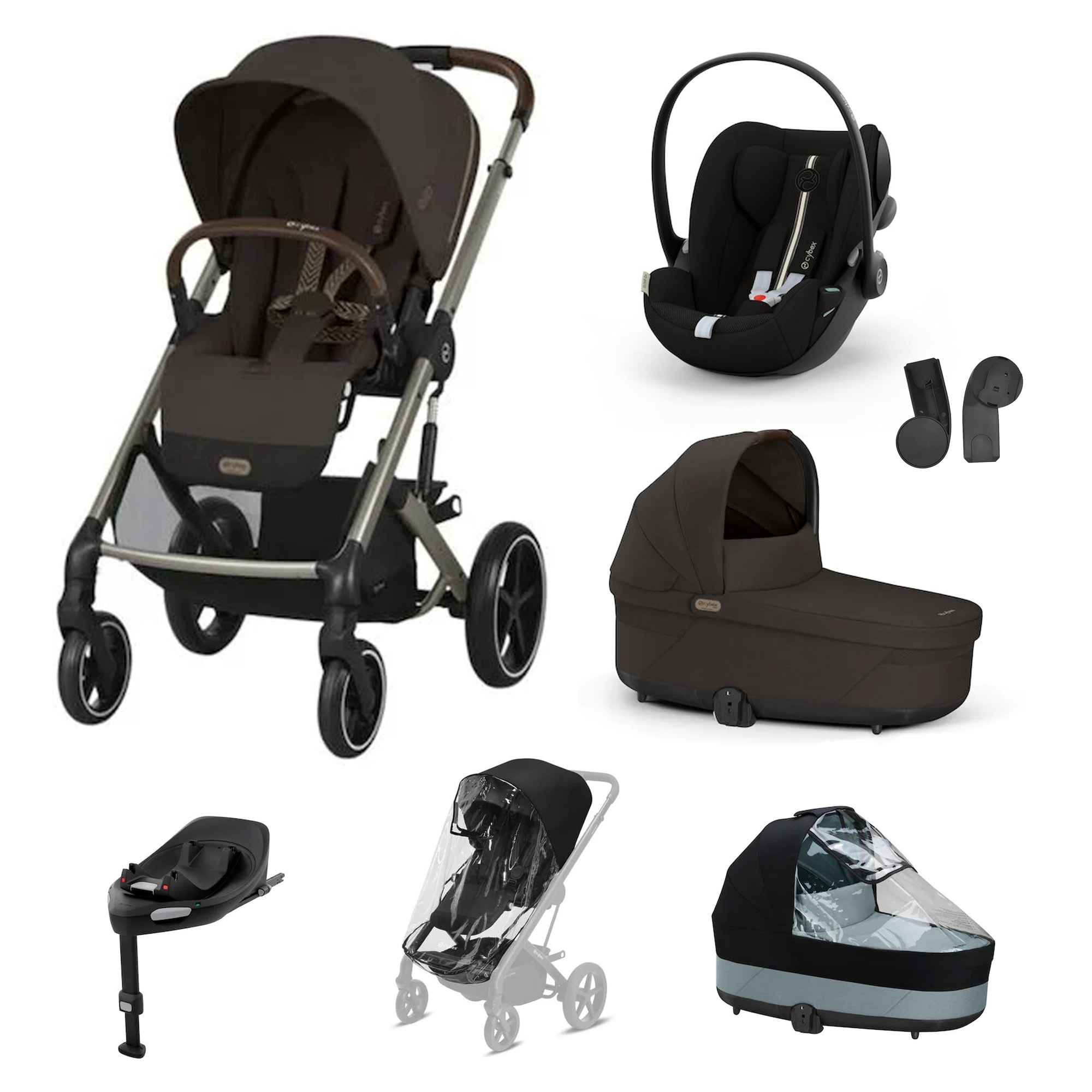 Cybex Pack XL Poussette Balios Chocolat Brown + nacelle + coque G plus + base G3 + accessoires Unique