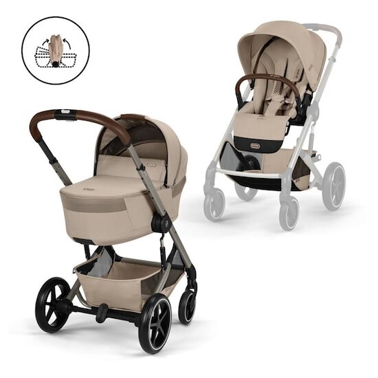Cybex Duo Poussette Balios S Lux + Nacelle Pliable Châssis Taupe/Almond Beige