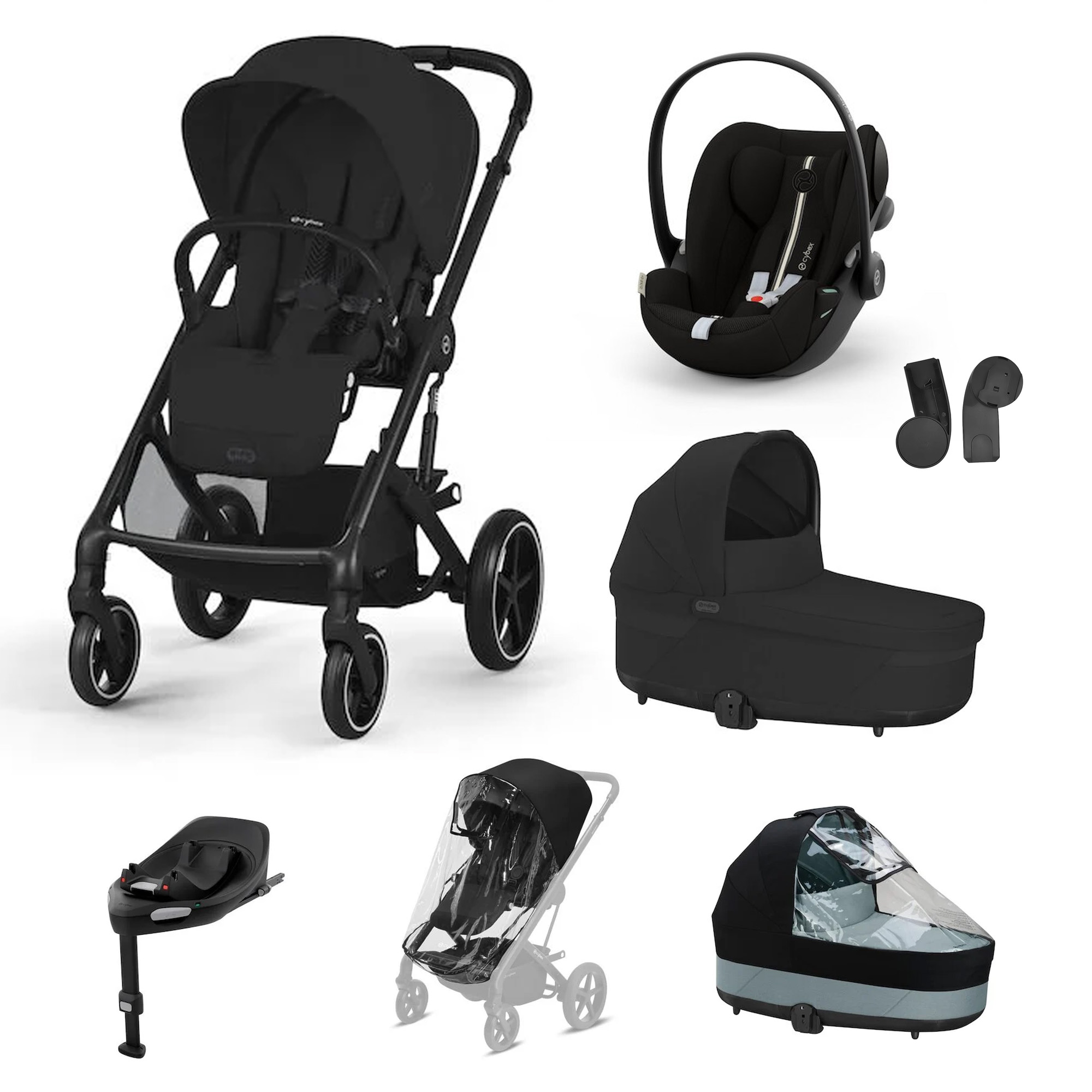Cybex Pack XL Poussette Balios Moon Black + nacelle + coque G plus + base G3 + accessoires Unique