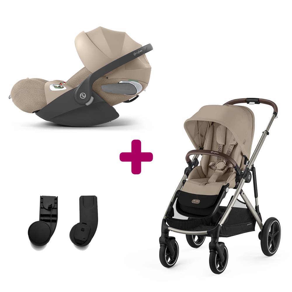 Cybex Pack Duo Poussette Gazelle S Châssis Taupe et Siège Almond Beige + adaptateurs coque + coque Cloud T i-size tissus plus Cozy beige Unique