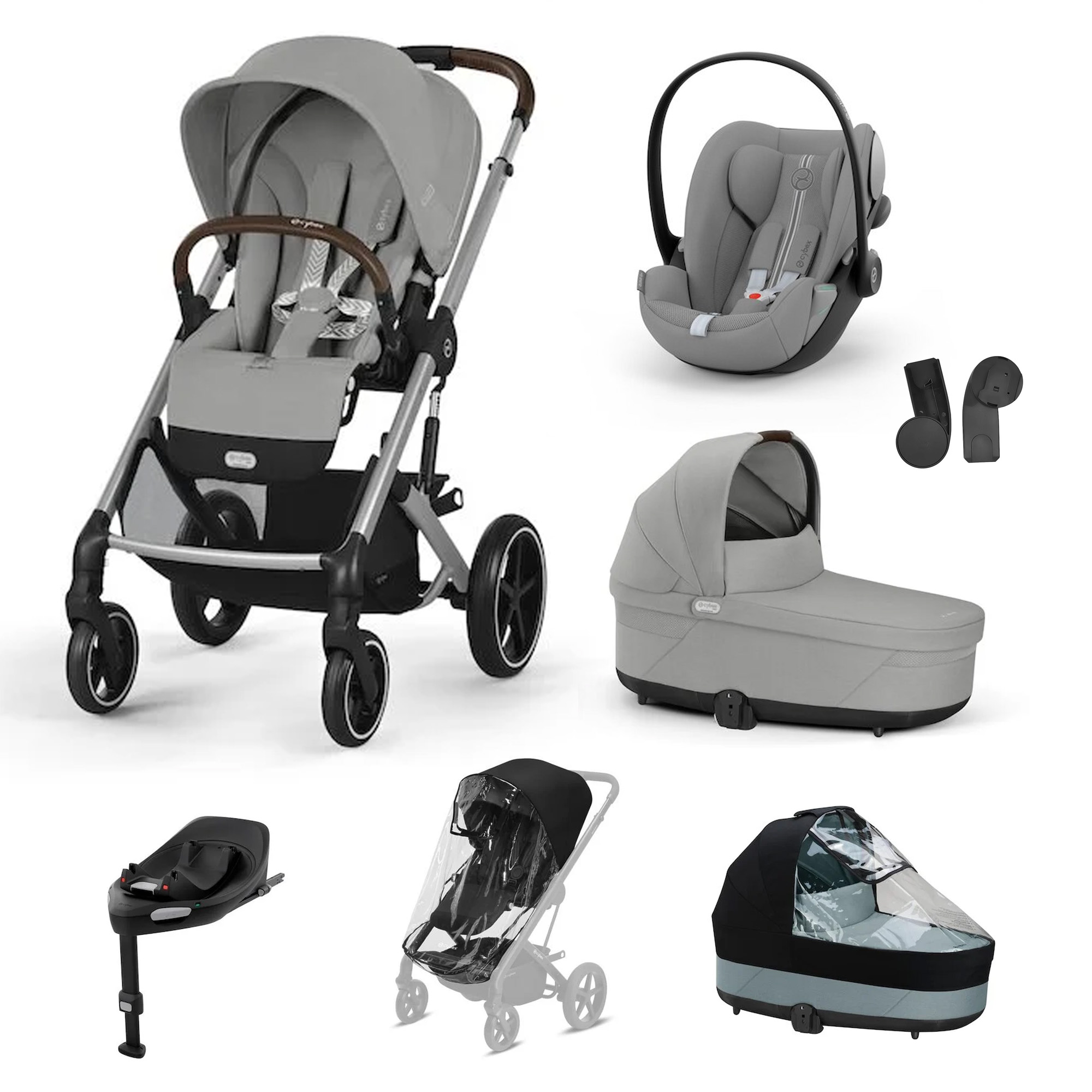 Cybex Pack XL Poussette Balios Stone Grey + nacelle + coque G plus + base G3 + accessoires Unique