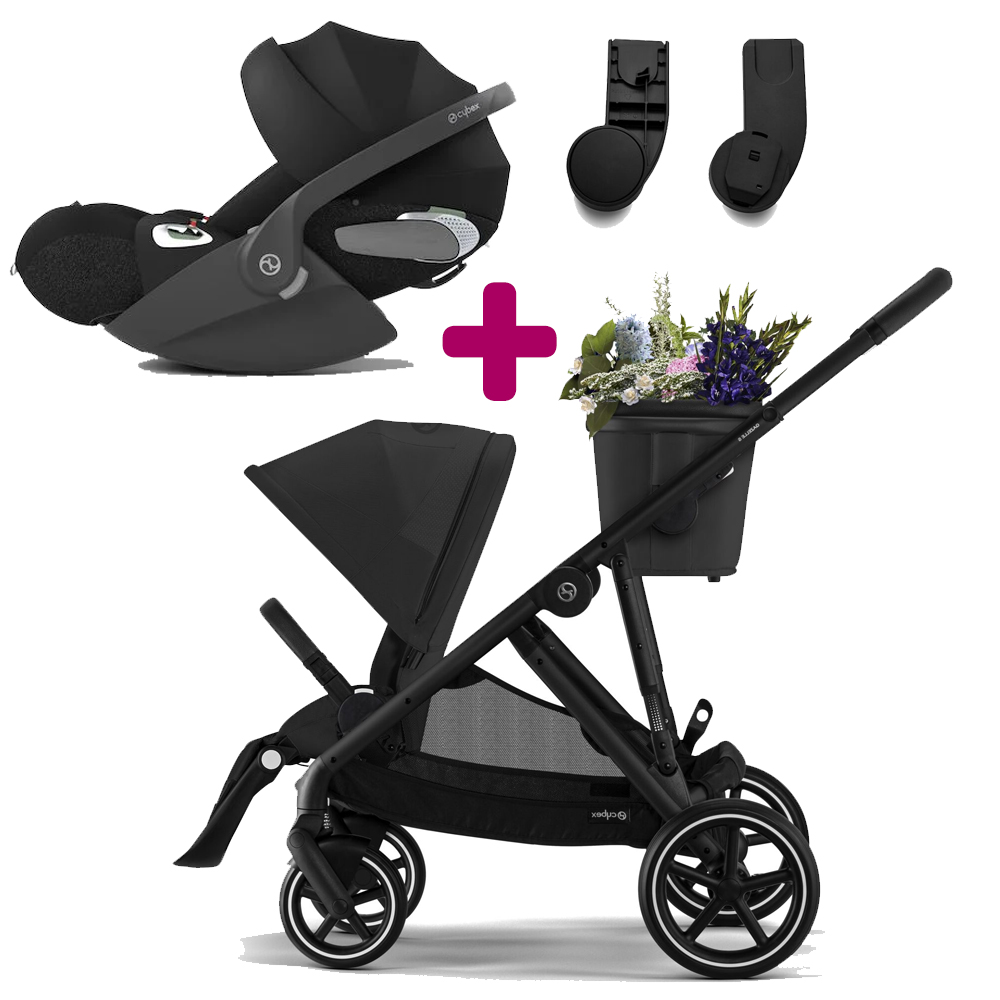 Cybex Pack poussette duo Gazelle S 2023 Moon Black + coque Cloud T i-size Sepia Black + adaptateurs coque Unique