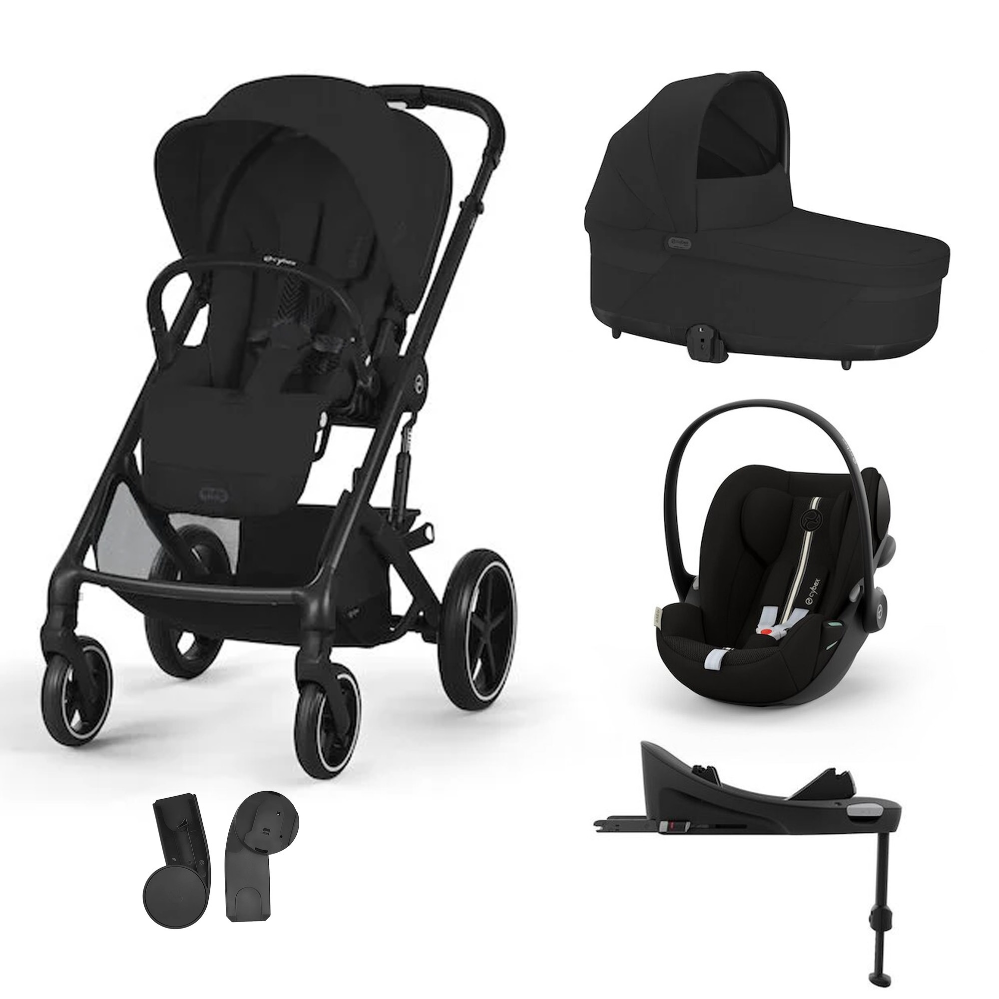 Cybex Pack Poussette Trio Balios S Lux Moon Black + coque Cloud G tissu plus Moon Black + Nacelle S Lux + Base G3 Unique