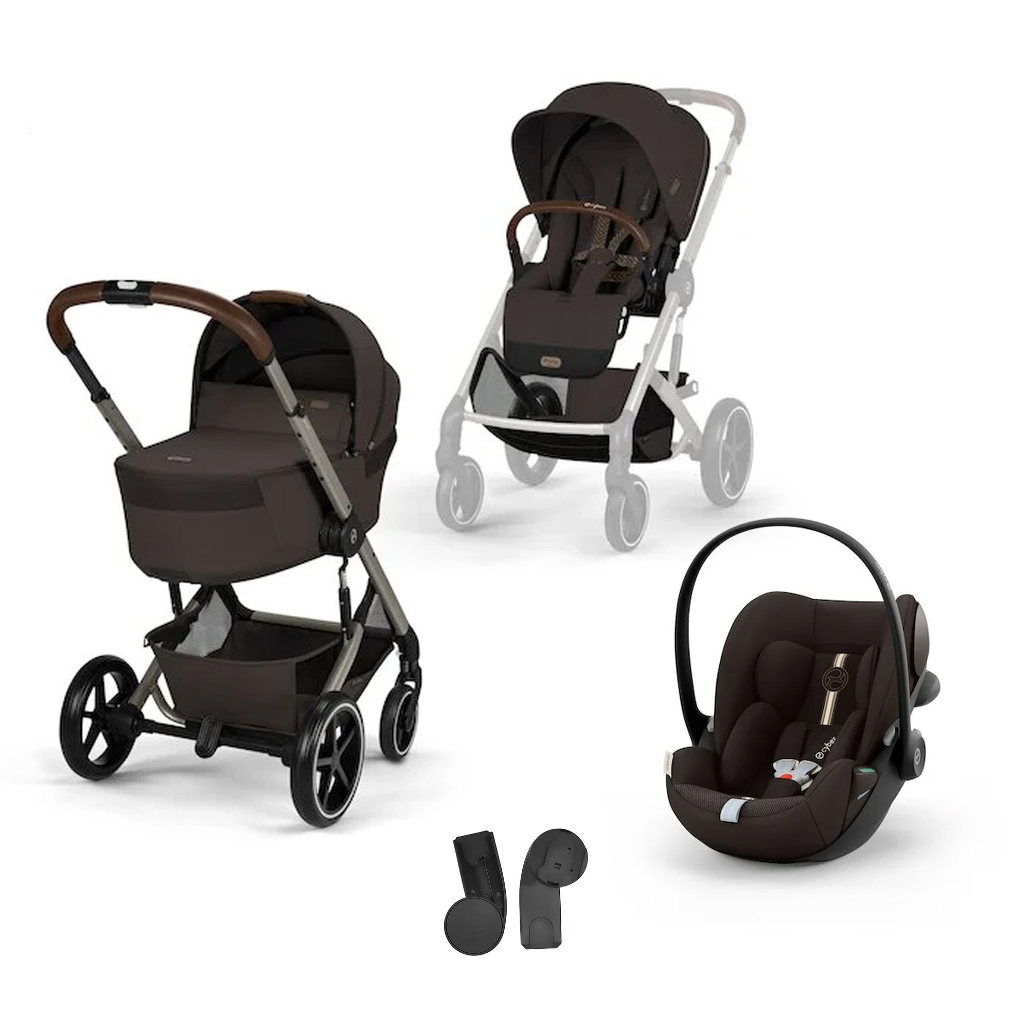 Cybex Pack Poussette Trio Balios S Lux avec Nacelle pliable + coque Cloud G3 tissu plus Chocolat Brown + Base G3 Unique