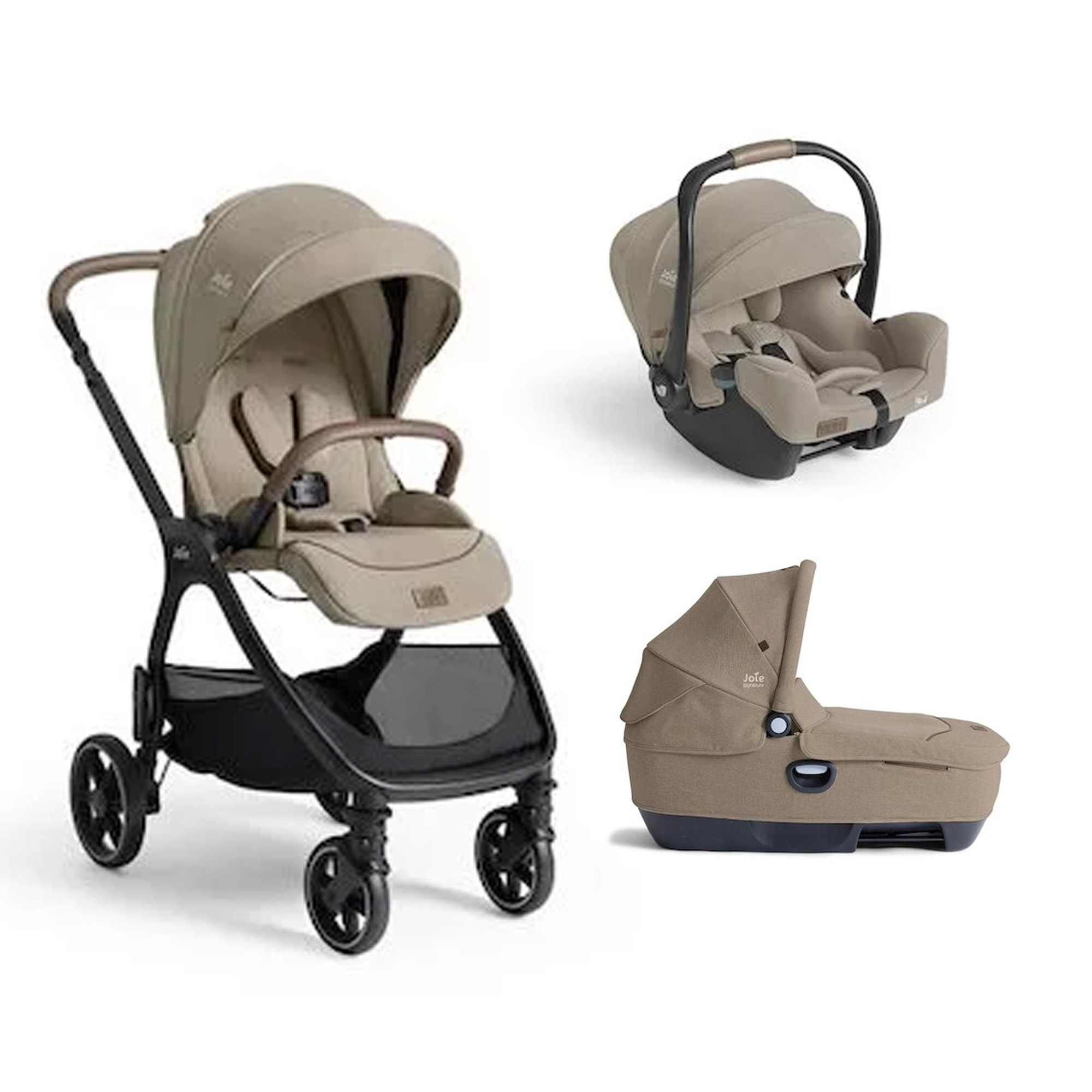 Joie Pack poussette trio Valora Sandstone + coque i-starter + nacelle calmi Unique