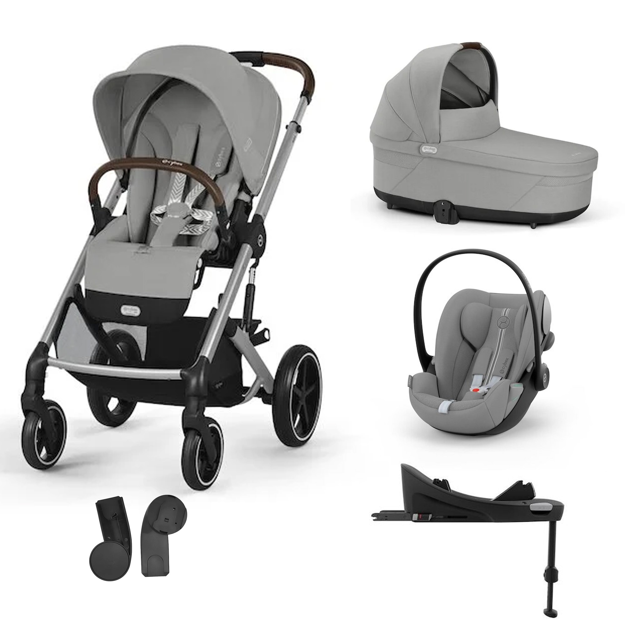 Cybex Pack Poussette Trio Balios S Lux Stone Grey + coque Cloud G tissu plus Stone Grey + Nacelle S Lux + Base G3 Unique