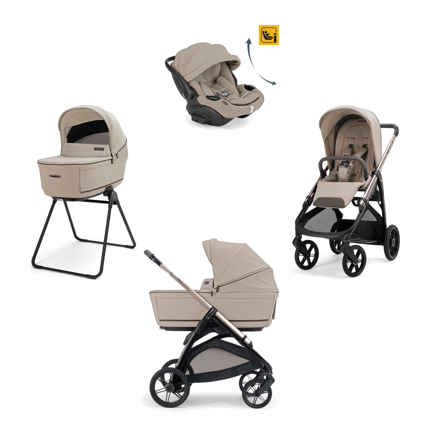 Inglesina Poussette Aptica chassis Palladio Black, System Quattro Darwin Vicuna Beige Unique