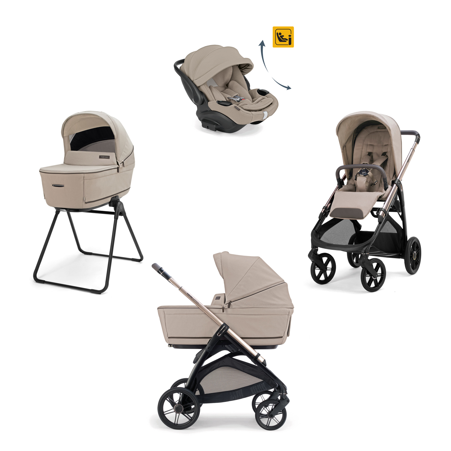 Inglesina Poussette Aptica chassis Palladio Black , System Quattro Darwin Recline Vicuna Beige Unique