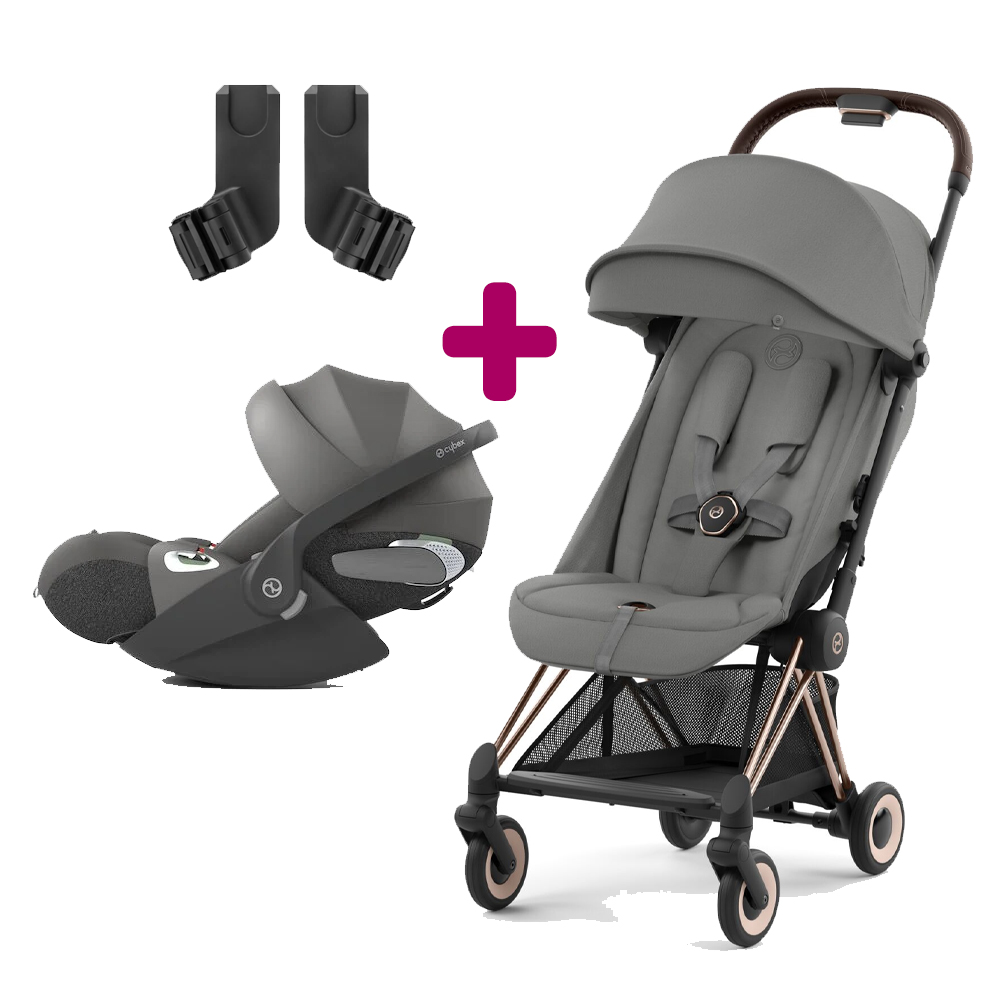 Cybex Pack poussette duo Coya Mirage Grey + coque Cloud T i-size Mirage Grey + adaptateurs coque Unique