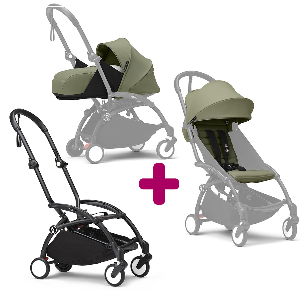 Stokke Poussette Yoyo 3 avec pack 0+ nouveau-né et 6+ Olive Cadre Noir Unique