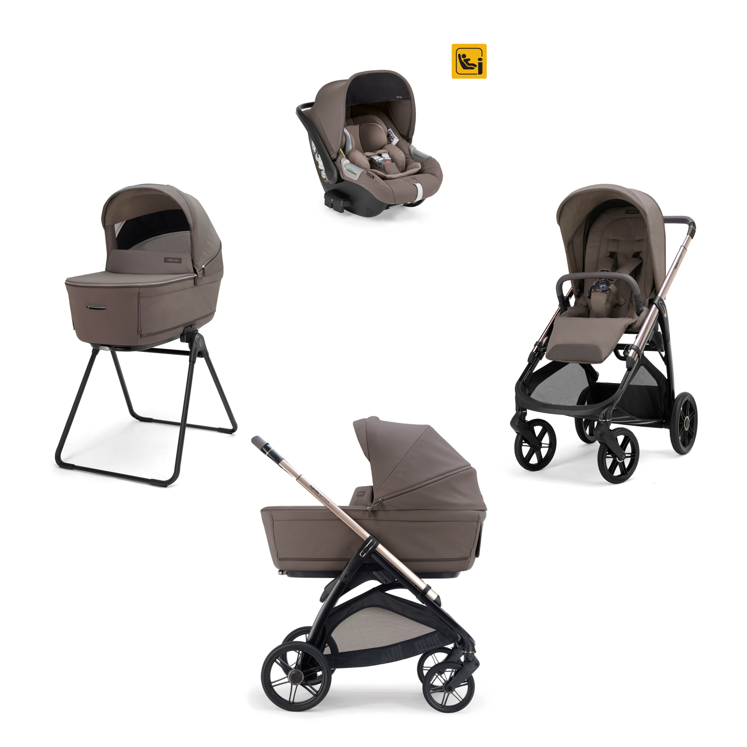 Inglesina Poussette Aptica chassis Palladio Black, System Quattro Darwin Essence Mokka Unique