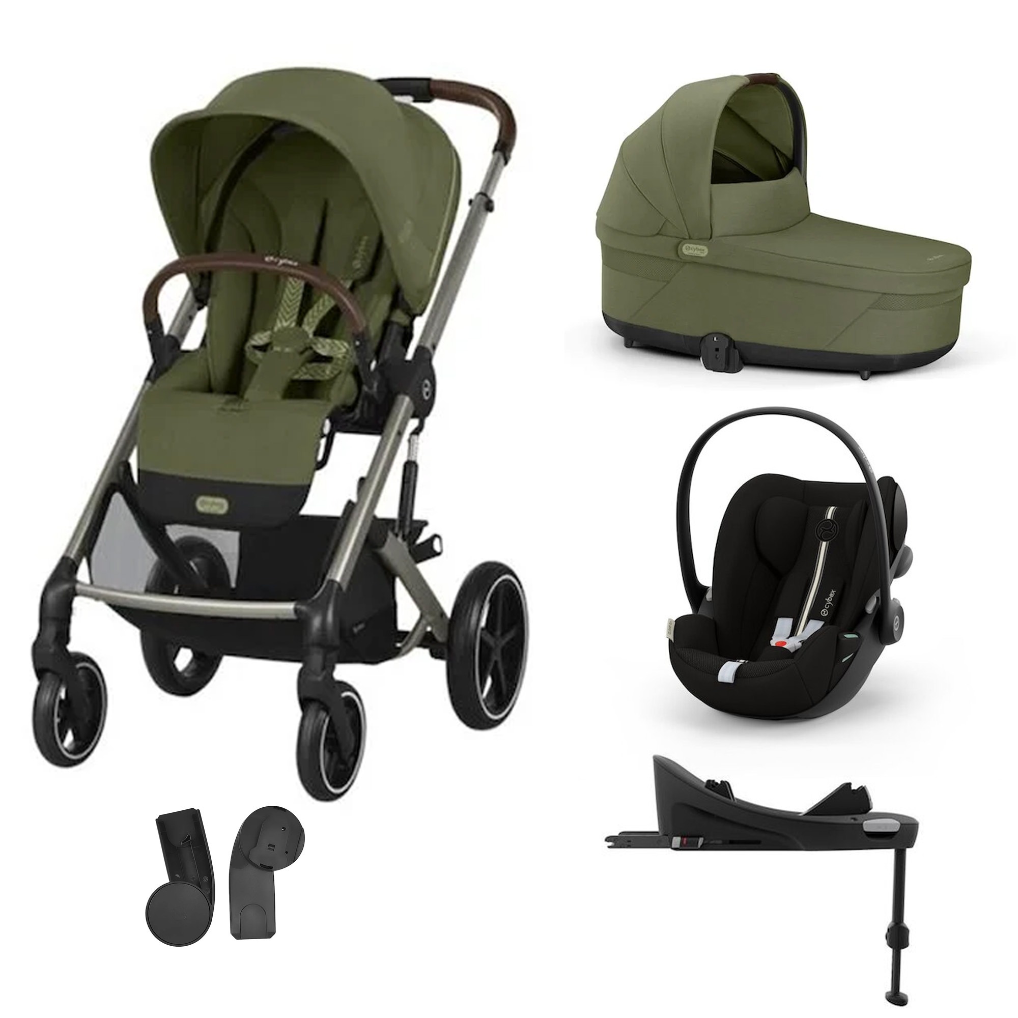 Cybex Pack Poussette Trio Balios S Lux Moss Green + coque Cloud G tissu plus Moss Green + Nacelle S Lux + Base G3 Unique
