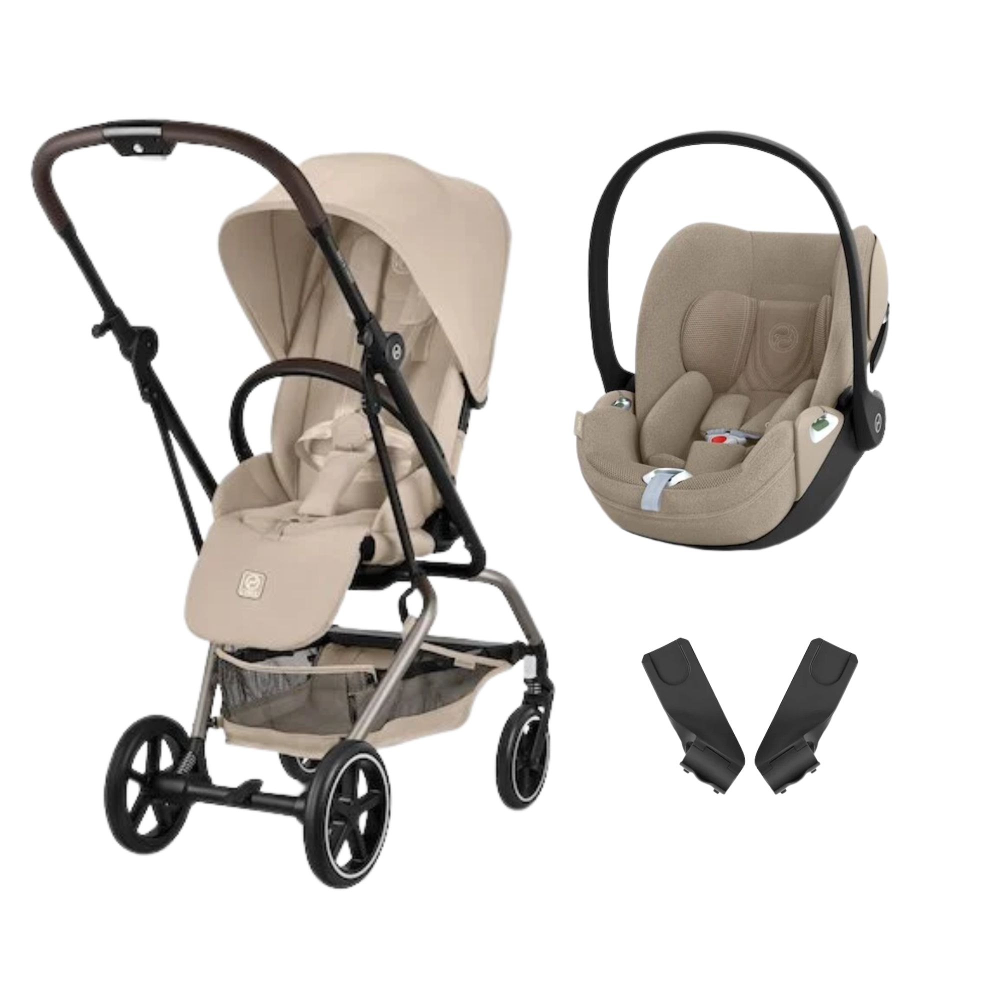 Cybex Pack Poussette duo Eezy S Twist +2 Almond Beige Cadre Taupe + coque Cloud T tissu plus Cozy Beige Unique