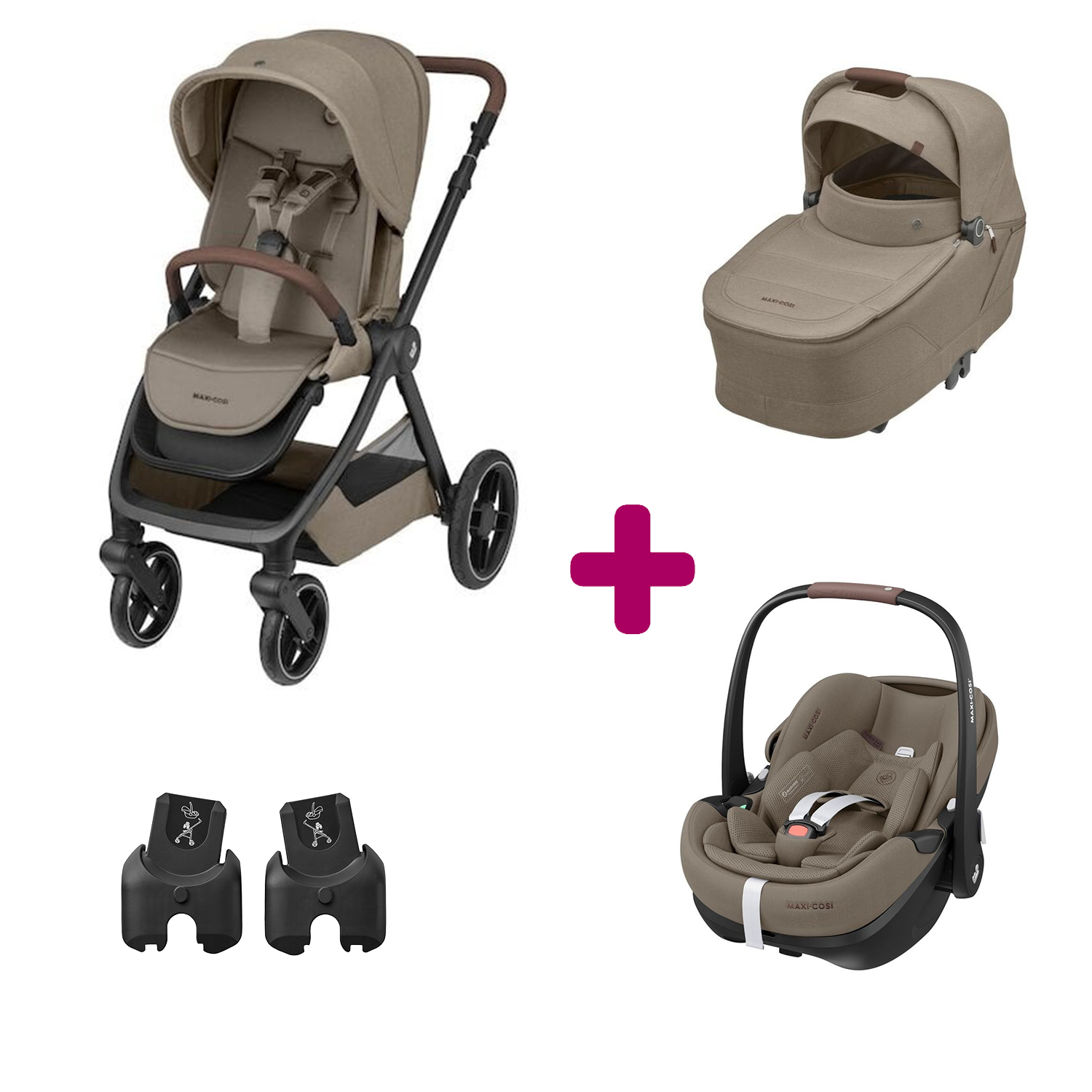 Maxi Cosi Pack Poussette Trio Oxford Twillic Truffle + Nacelle Twillic Truffle + adaptateurs coques + coque Pebble 360 pro 2 Unique