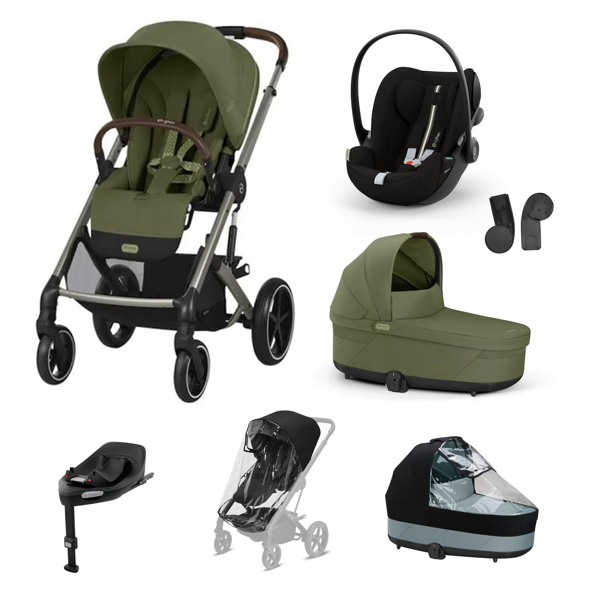 Cybex Pack XL Poussette Balios Moss Green + nacelle + coque G plus + base G3 + accessoires Unique