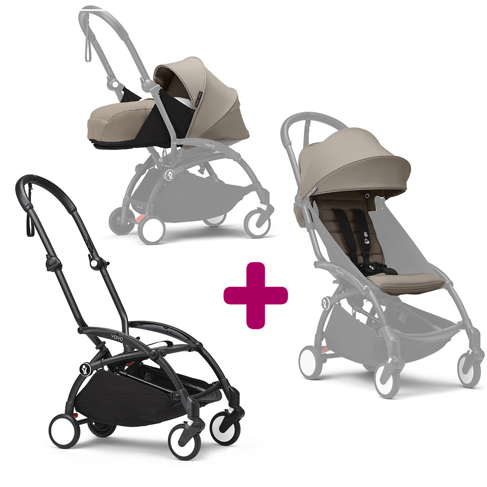 Stokke Poussette Yoyo 3 avec pack 0+ nouveau-né et 6+ Taupe Cadre Noir Unique