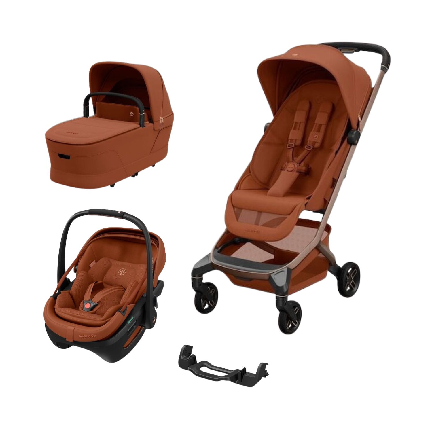 Maxi Cosi Pack Poussette Trio Fame Cabin Copper terra + adaptateurs coque Coral + coque Coral Copper Terra + nacelle Unique