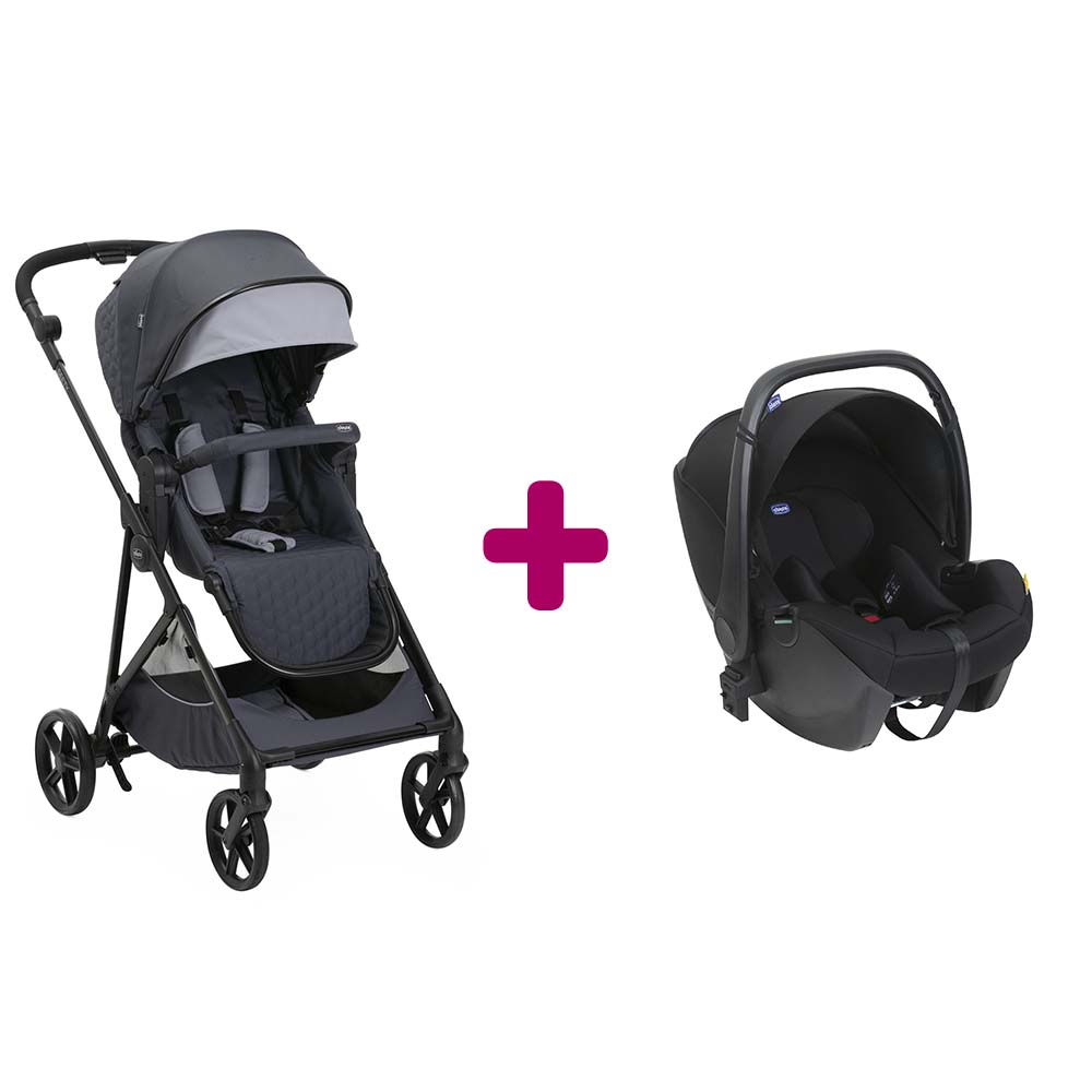 Chicco Pack poussette Duo Seety Boston grey + coque Kory Essential black Unique