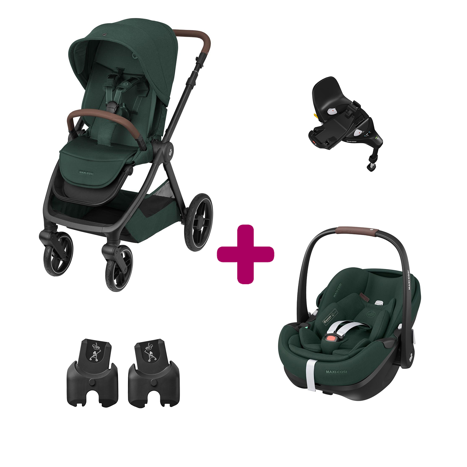 Maxi Cosi Pack Poussette Duo Oxford Twillic Green + adaptateurs coque + coque Pebble 360 pro 2 + base Familyfix 360 pro Unique