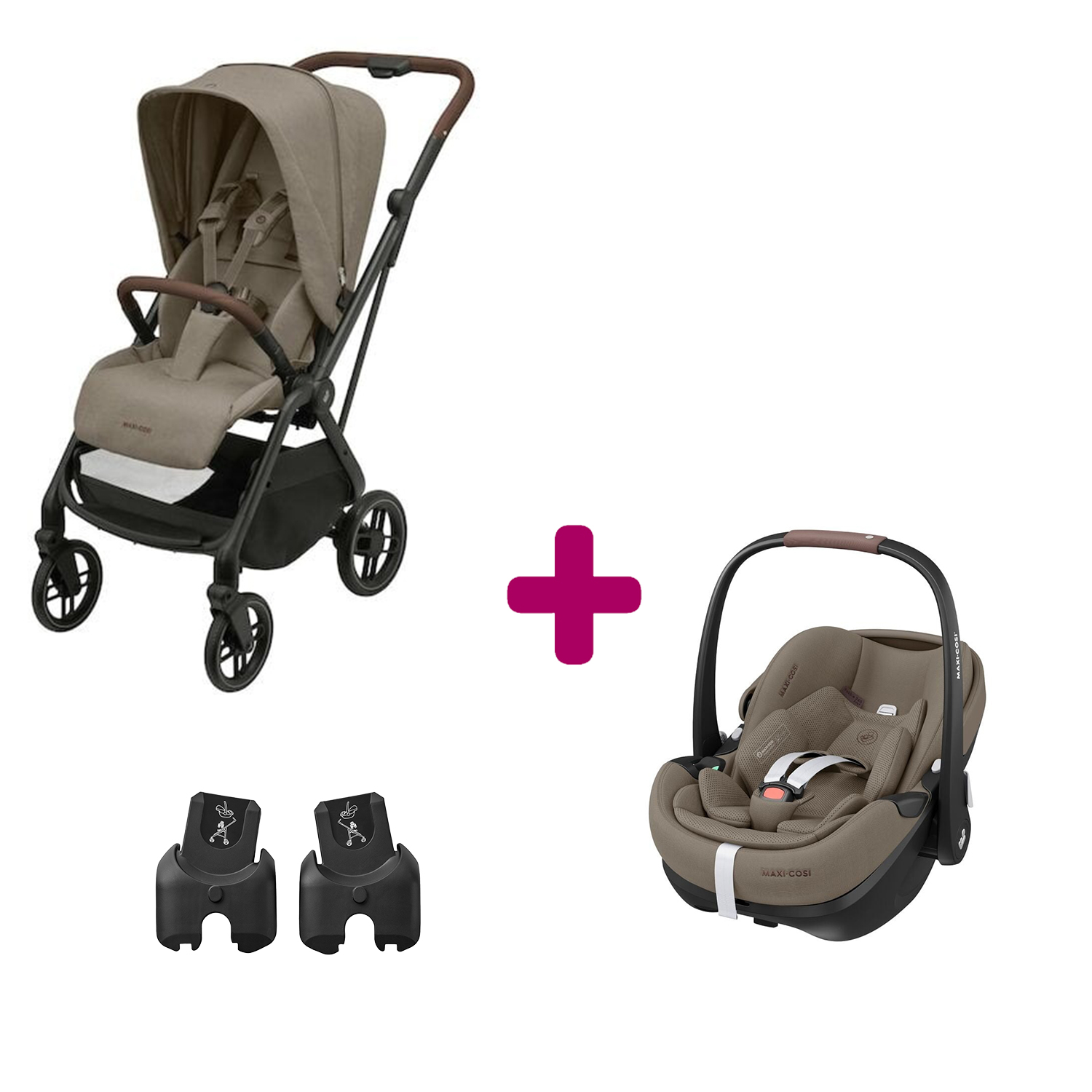Maxi Cosi Pack Poussette Duo Léona 2 Twillic Truffle + adaptateurs coque + coque Pebble 360 pro 2 Unique