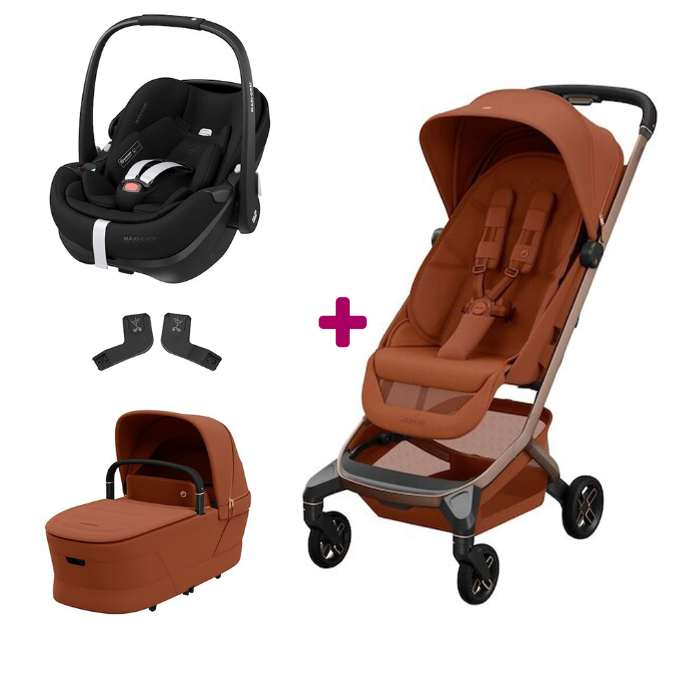 Maxi Cosi Pack Poussette Trio Fame Cabin Copper terra + adaptateurs coque + coque Pebble 360 Twillic Black + nacelle Unique