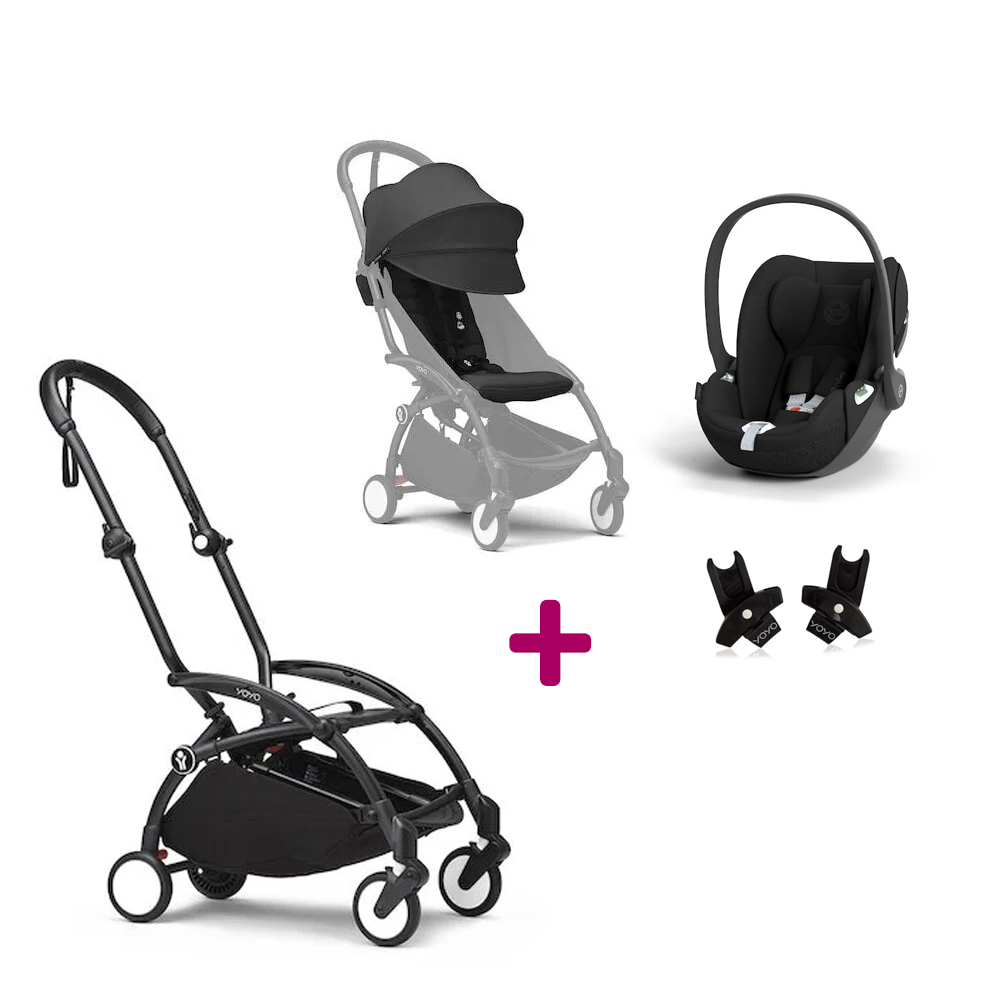 Stokke Pack Poussette Duo Yoyo 3 Noir Cadre Noir + coque Cloud T Sepia Black + adaptateurs Unique