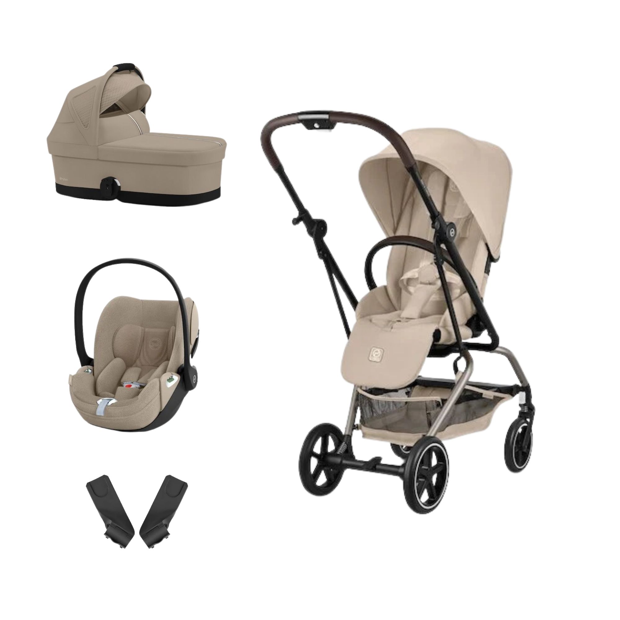 Cybex Pack Poussette trio Eezy S Twist +2 Almond Beige Cadre Taupe + coque Cloud T tissu plus Cozy Beige Unique