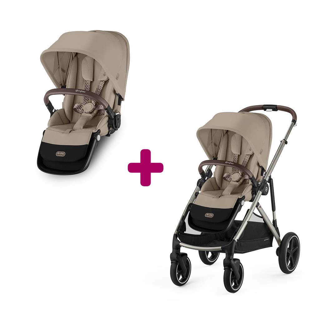 Cybex Pack Poussette Gazelle S Châssis Taupe et Siège Almond Beige + second siège Gazelle Almond Beige Unique
