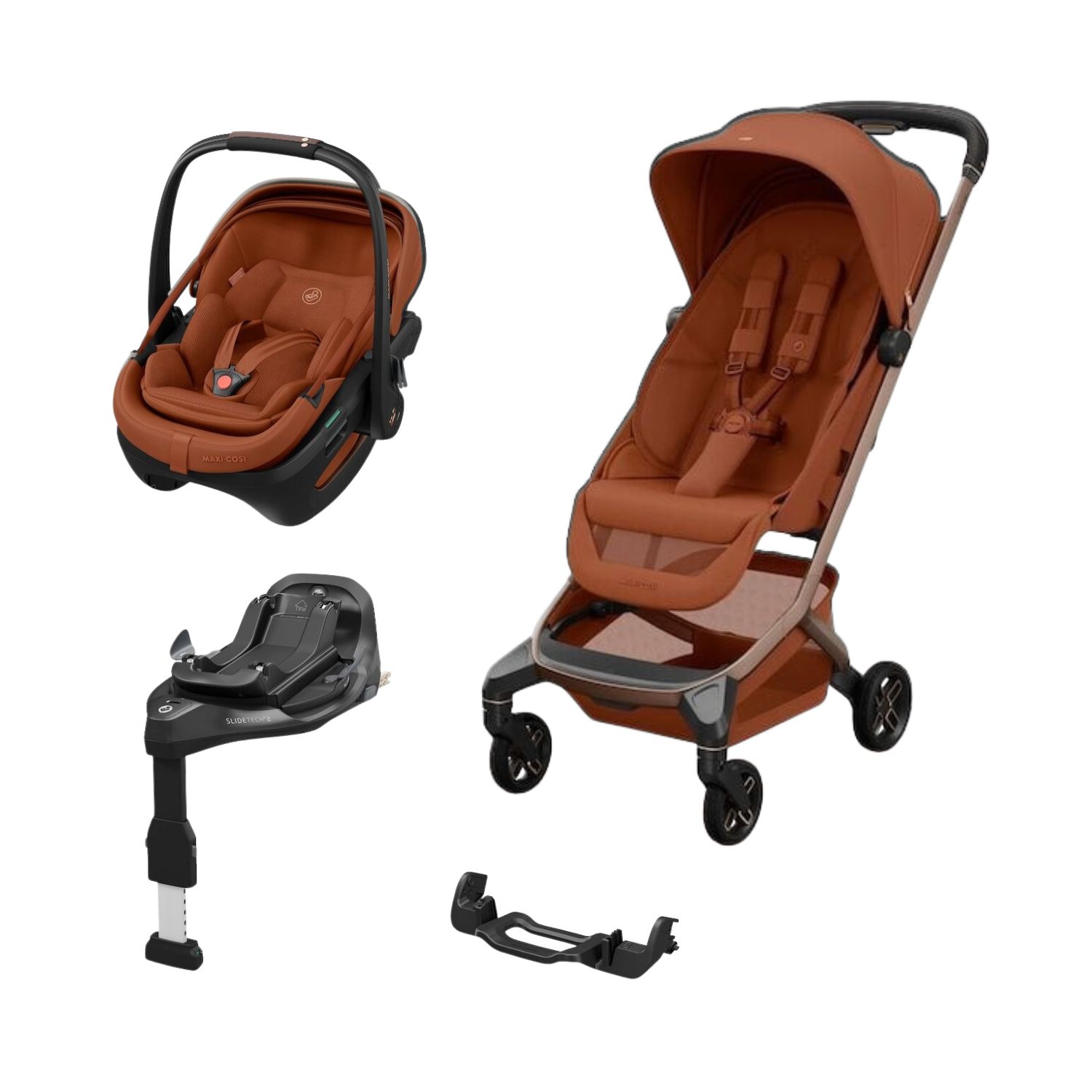 Maxi Cosi Pack Poussette Duo Fame Cabin Copper terra + adaptateurs coque Coral + coque Coral Copper Terra + base Unique