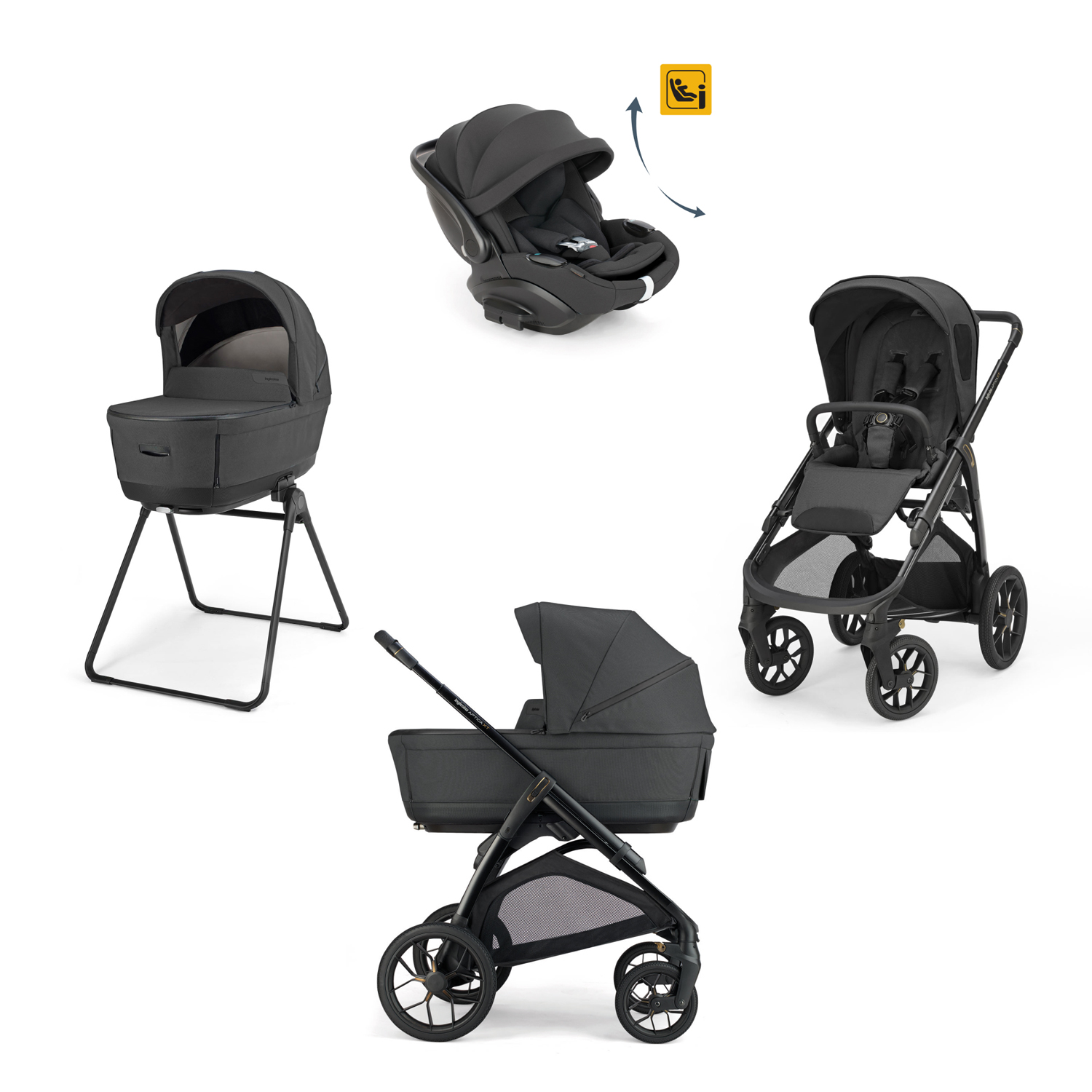Inglesina Poussette Aptica XT chassis Total Black, System Quattro Darwin Recline Magnet Grey Unique