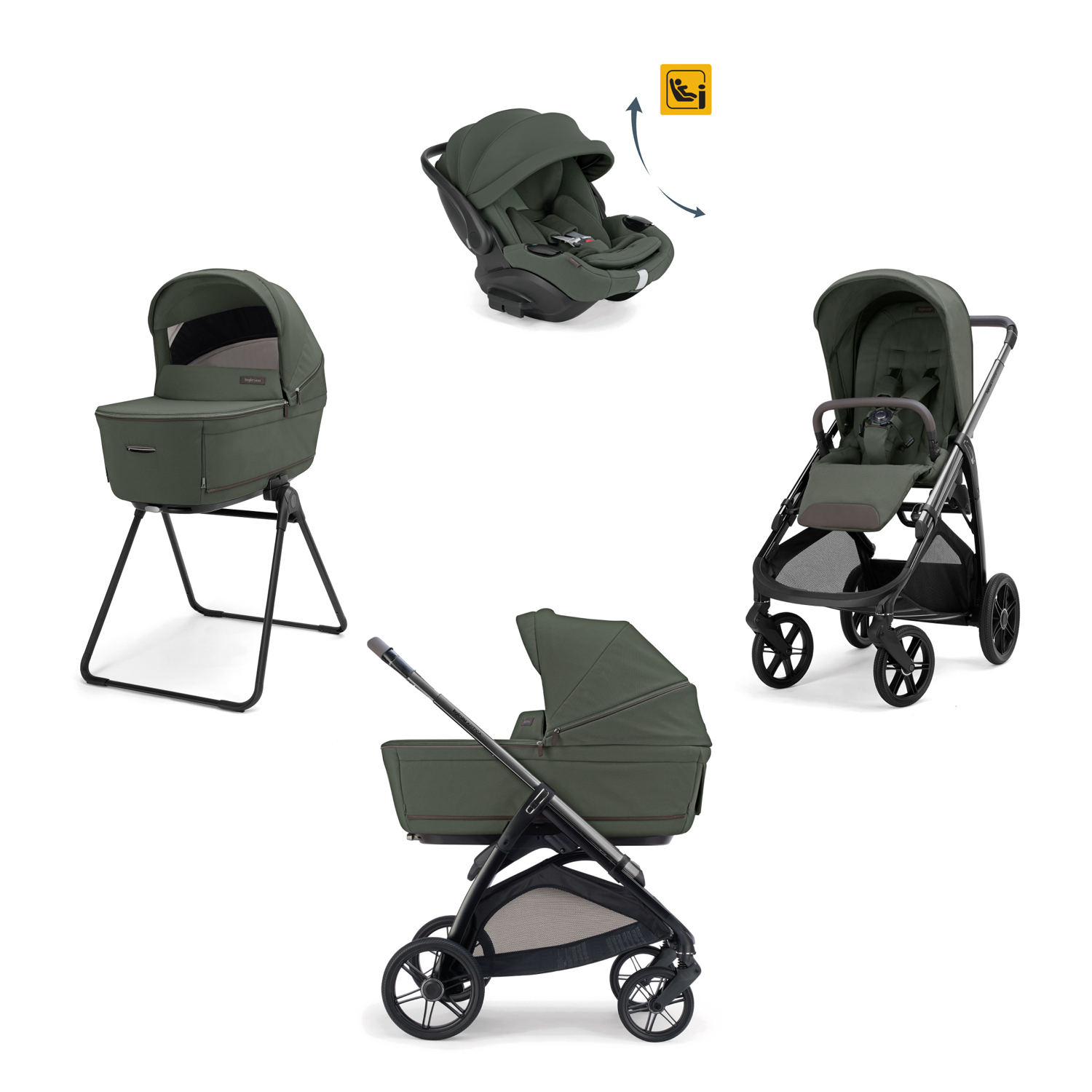 Inglesina Poussette Aptica chassis Litio Black , System Quattro Darwin Recline Ivy Green Unique