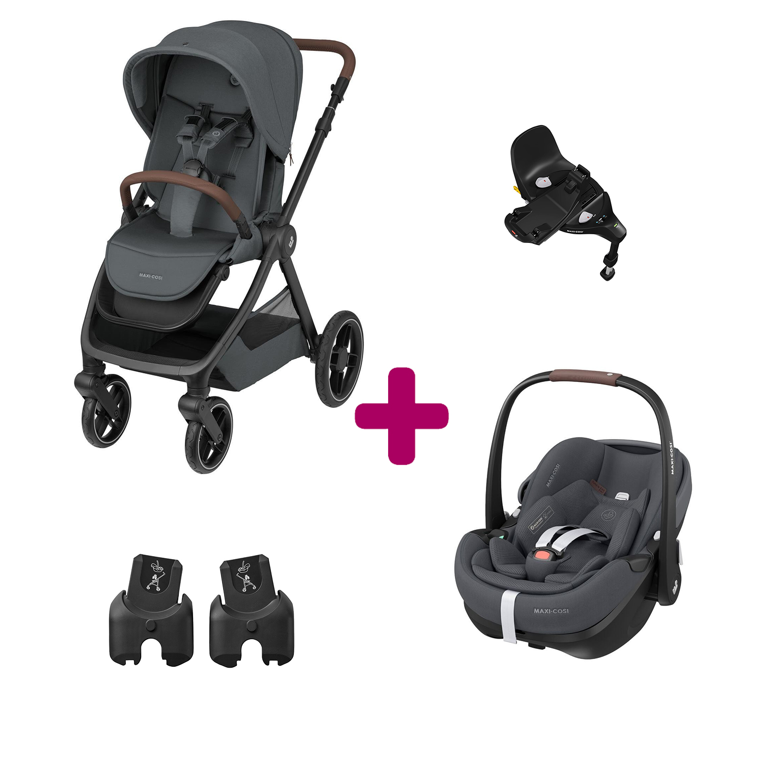 Maxi Cosi Pack Poussette Duo Oxford Twillic Graphite + adaptateurs coque + coque Pebble 360 pro 2 + base Familyfix 360 pro Unique