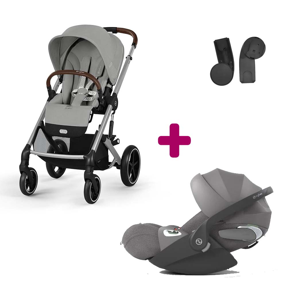 Cybex Pack Poussette Duo Balios Stone Grey + adaptateurs coque + coque Cloud T tissu plus mirage grey Unique