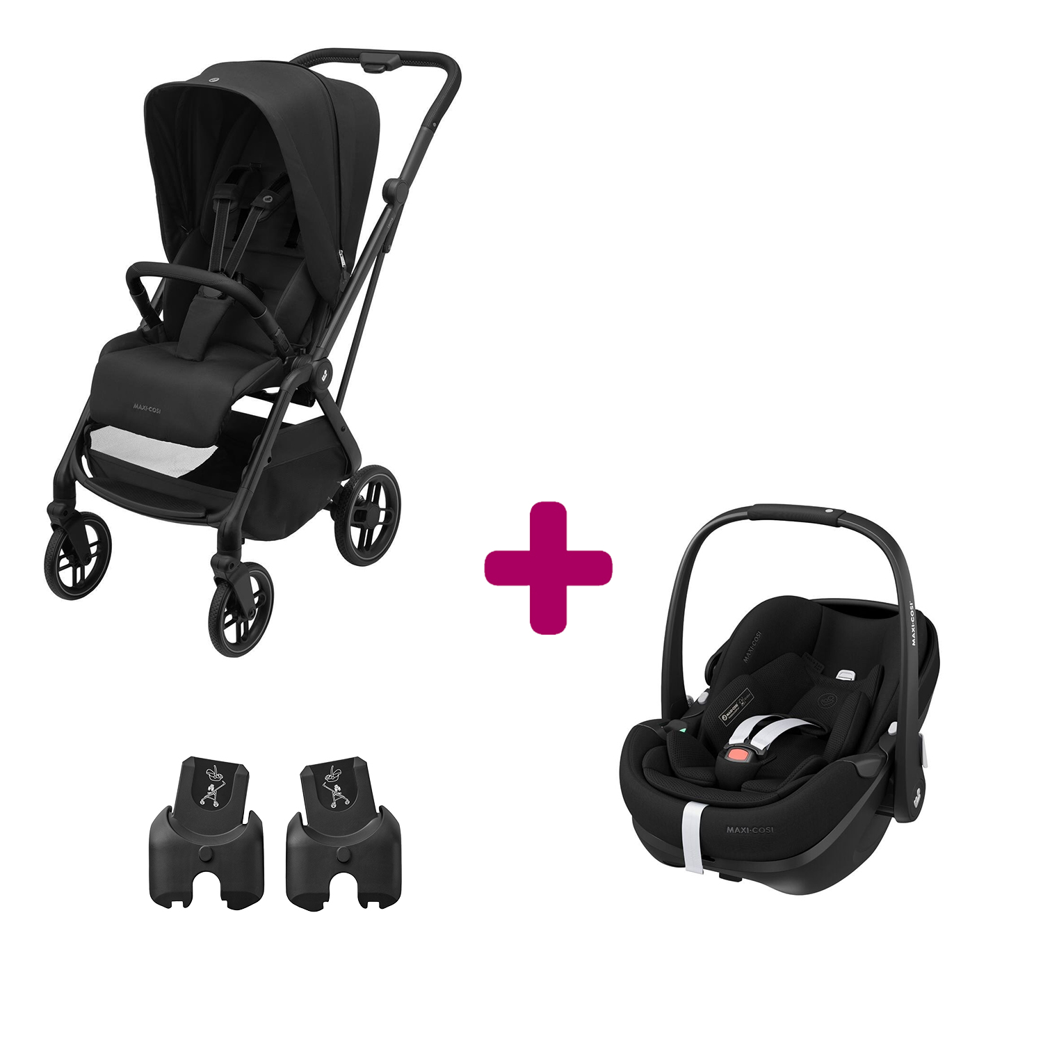 Maxi Cosi Pack Poussette Duo Léona 2 Twillic Black + adaptateurs coque + coque Pebble 360 pro 2 Unique