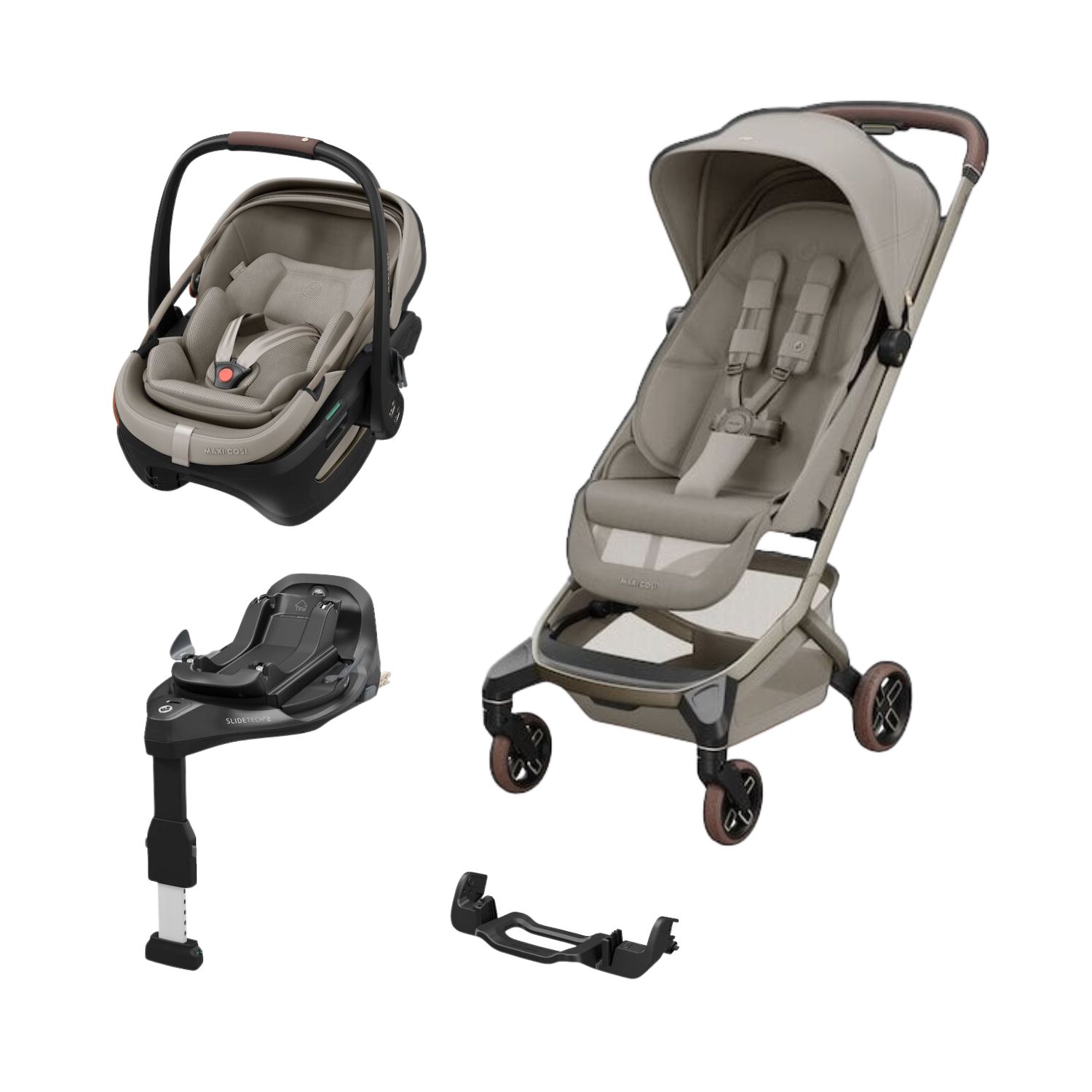 Maxi Cosi Pack Poussette Duo Fame Cabin Sapphire sand + adaptateurs coque Coral + coque Coral Sapphire sand + base Unique