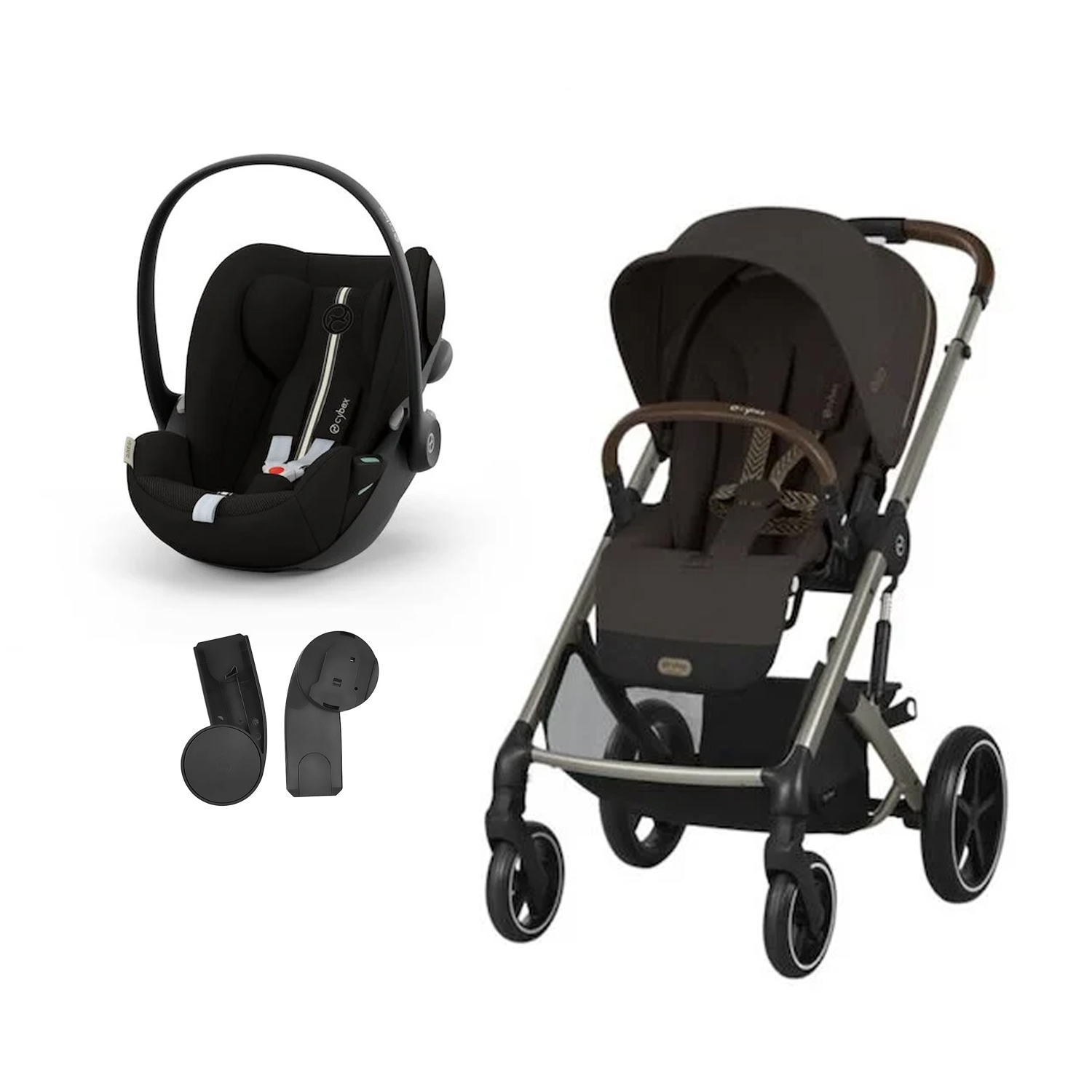 Cybex Pack Poussette Duo Balios Chocolate Brown + adaptateurs coque + coque Cloud G tissu plus moon black Unique