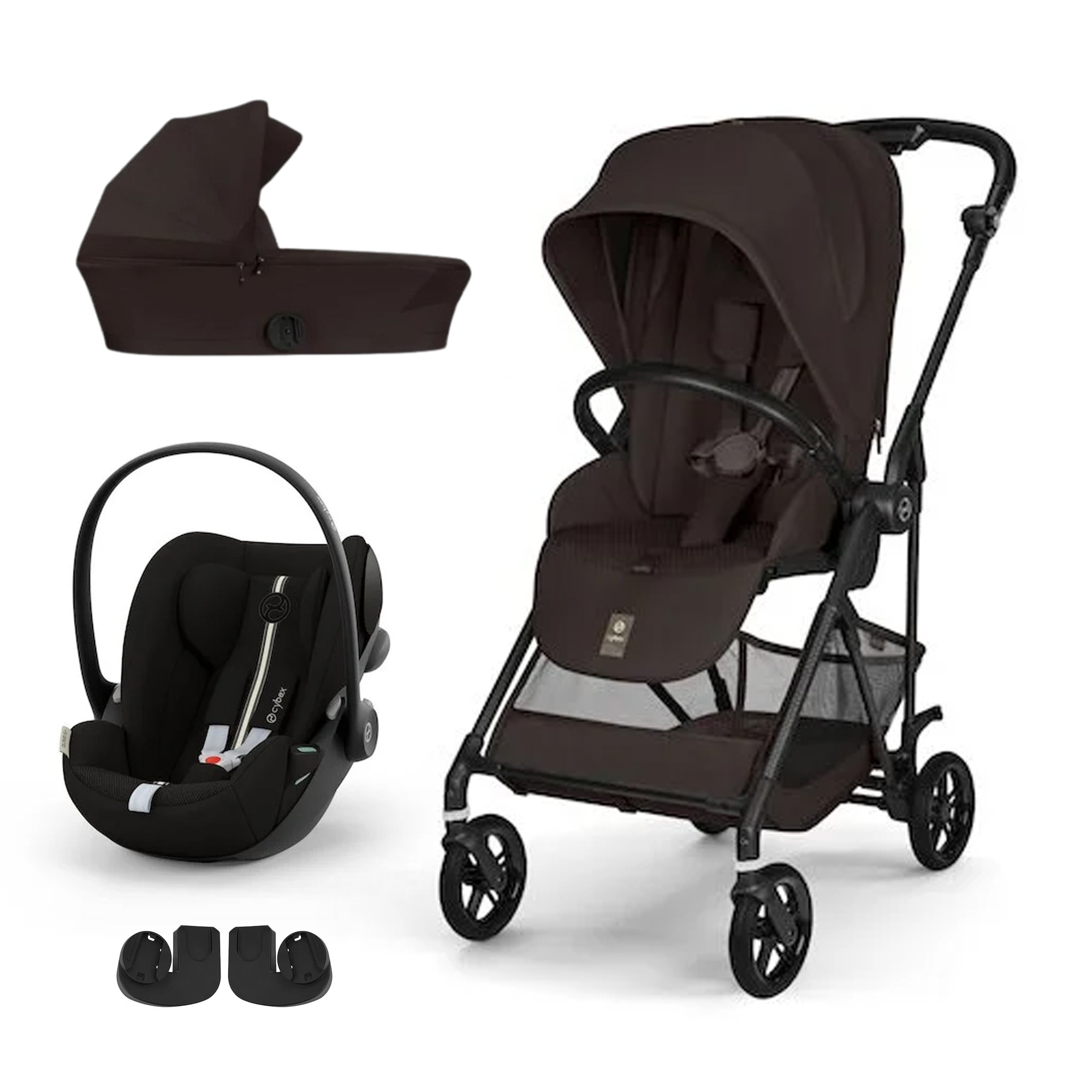 Cybex Pack Poussette trio Melio Chocolate Brown + nacelle + coque Cloud G tissu plus Moon Black Unique