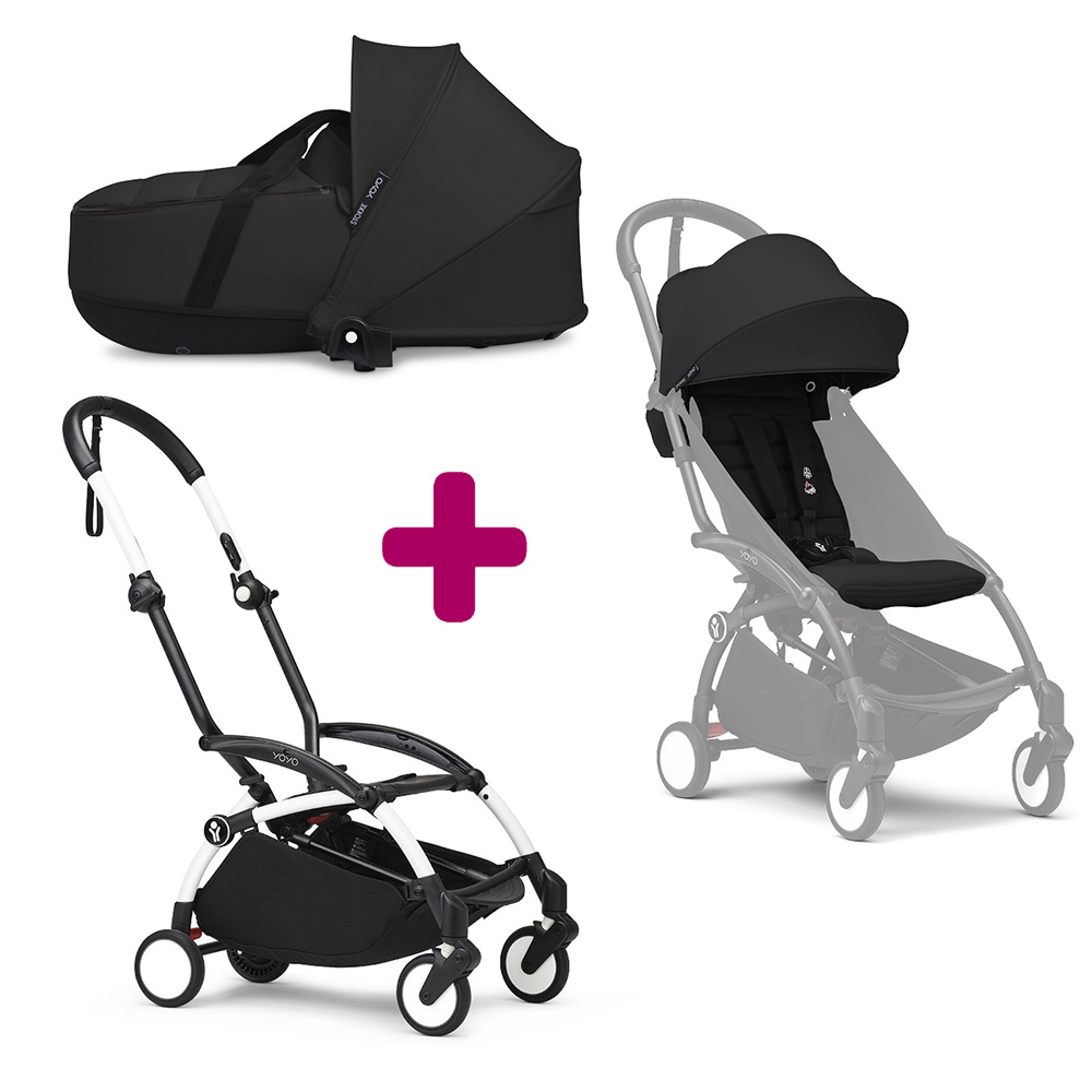Stokke Pack Poussette duo chassis YOYO³ Blanc + pack 6+ YOYO³ Noir + nacelle YOYO³ Noir Unique