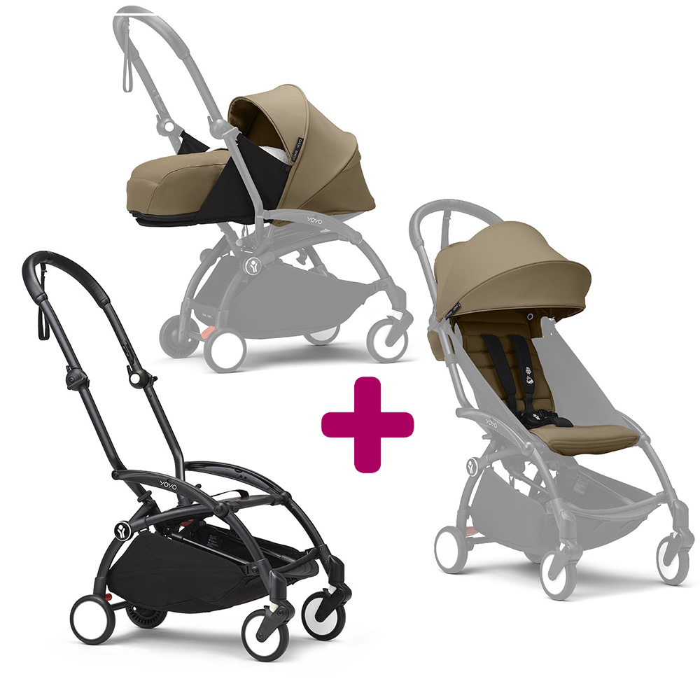 Stokke Poussette Yoyo 3 avec pack 0+ nouveau-né et 6+ Toffee Cadre Noir Unique
