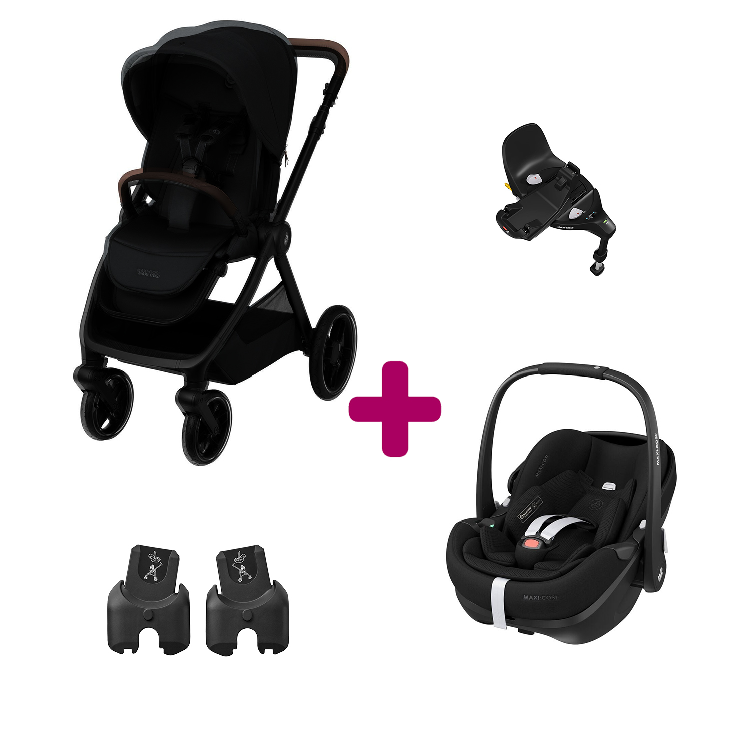 Maxi Cosi Pack Poussette Duo Oxford Twillic Black + adaptateurs coque + coque Pebble 360 pro 2 + base Familyfix 360 pro Unique