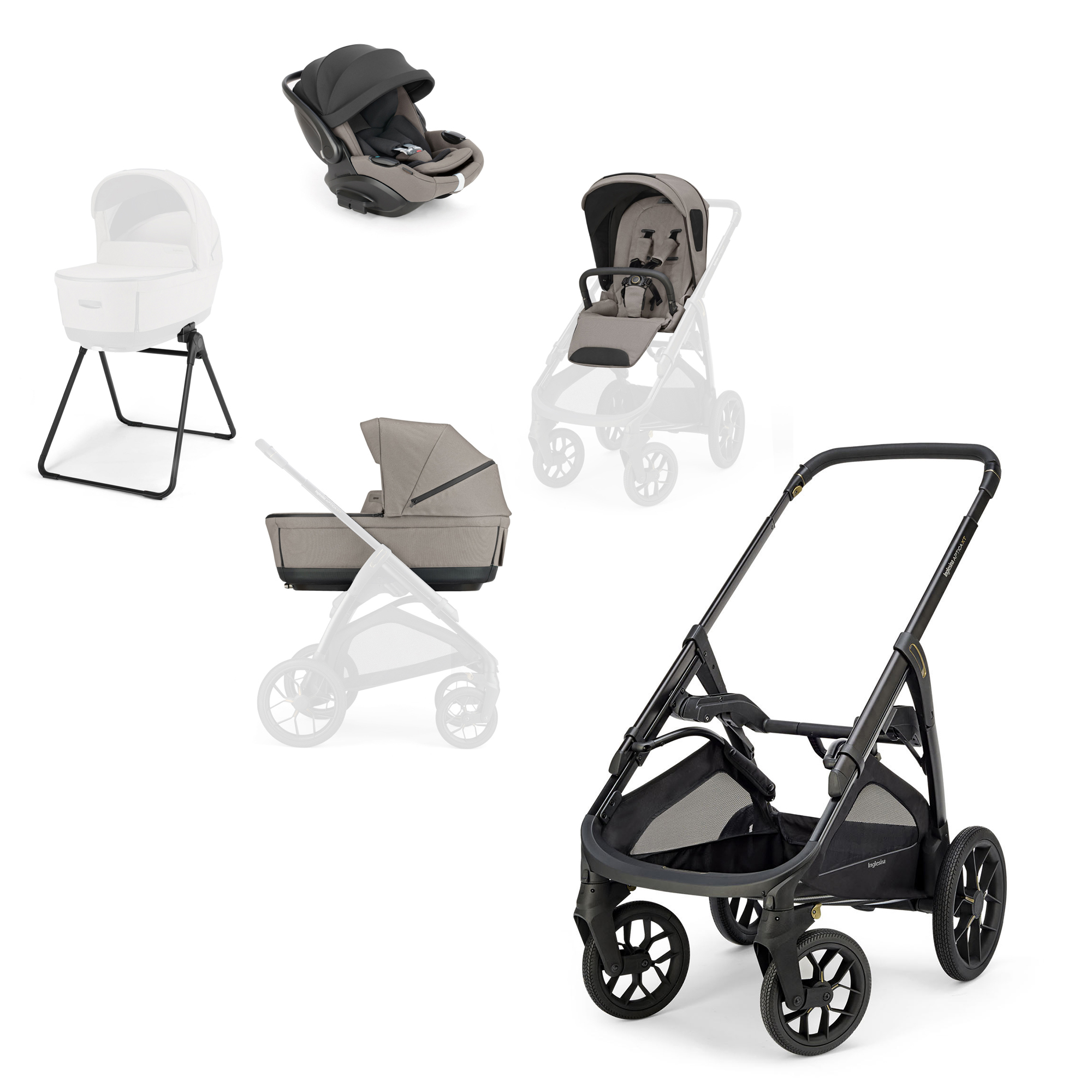 Inglesina Poussette Aptica XT chassis Total Black, System Quattro Darwin Recline Tundra Beige Unique