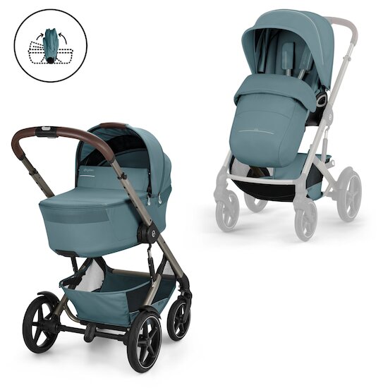 Cybex Duo poussette Talos S Lux + Nacelle pliable Châssis Taupe/Stormy Blue