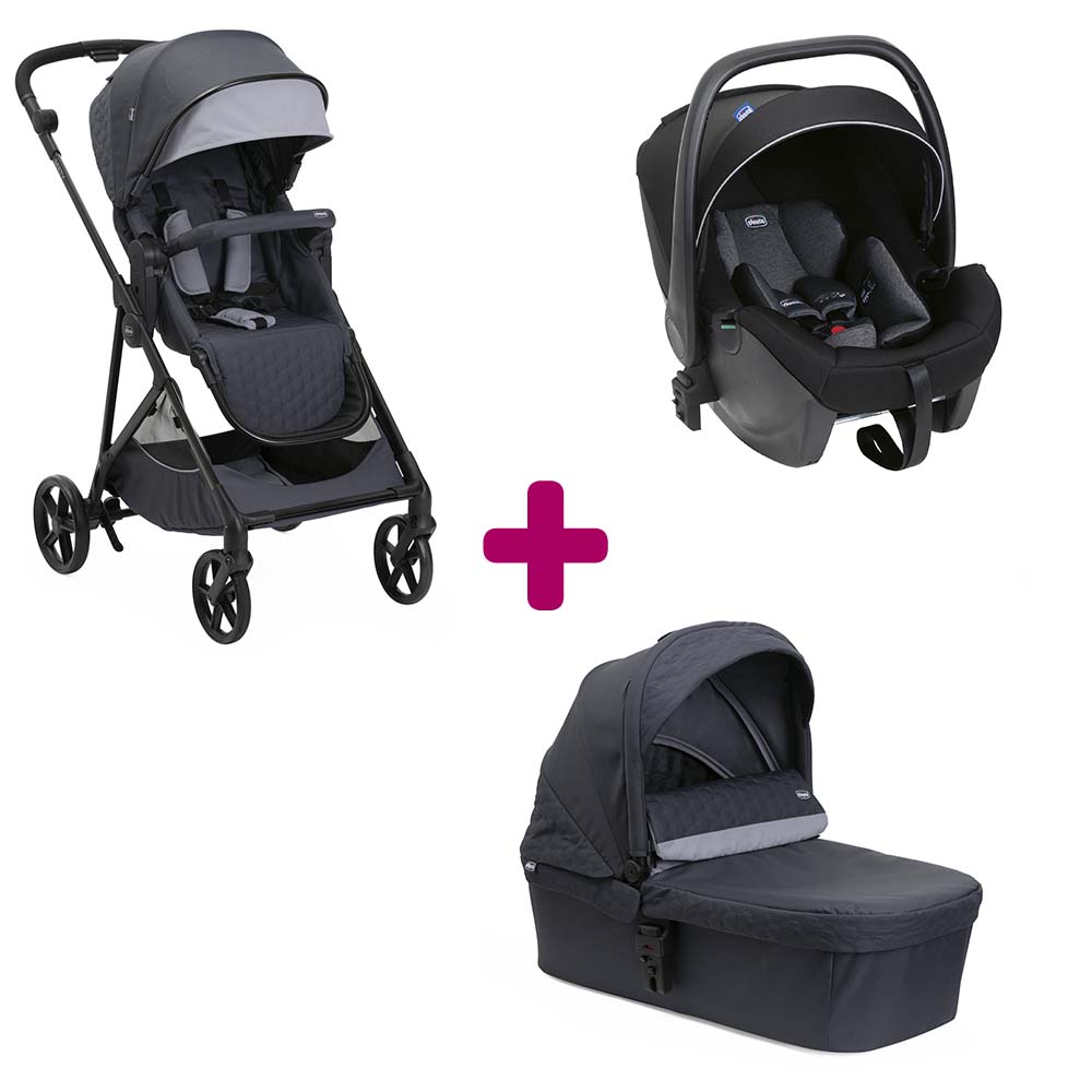 Chicco Pack poussette trio Seety Boston grey + coque Kory plus air black + nacelle Boston grey Unique