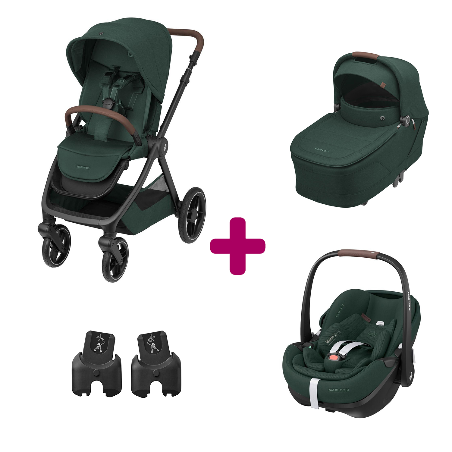 Maxi Cosi Pack Poussette Trio Oxford Twillic Green + Nacelle + adaptateurs coques + coque Pebble 360 pro 2 Unique