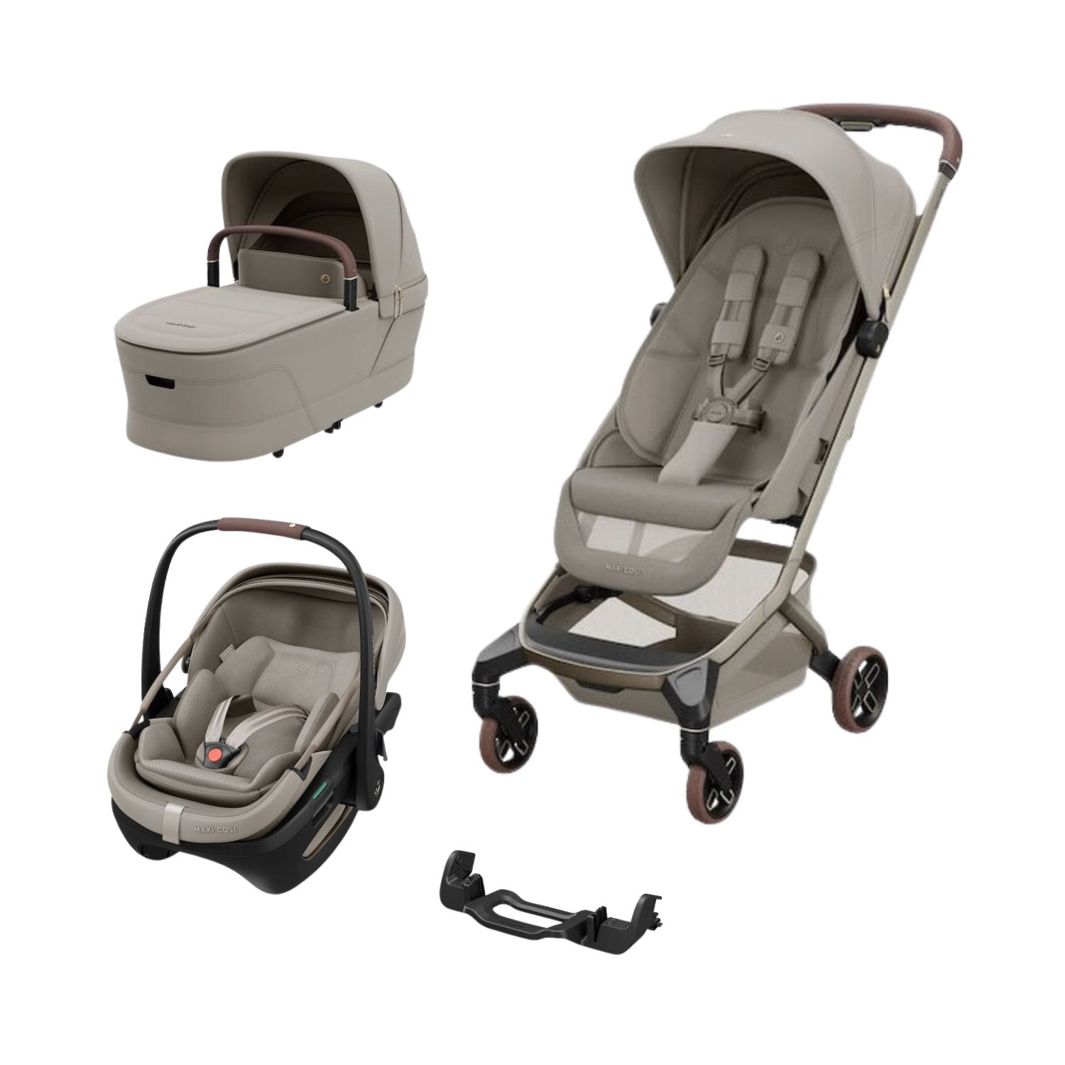 Maxi Cosi Pack Poussette Trio Fame Cabin Sapphire sand + adaptateurs coque Coral + coque Coral Sapphire sand + nacelle Unique