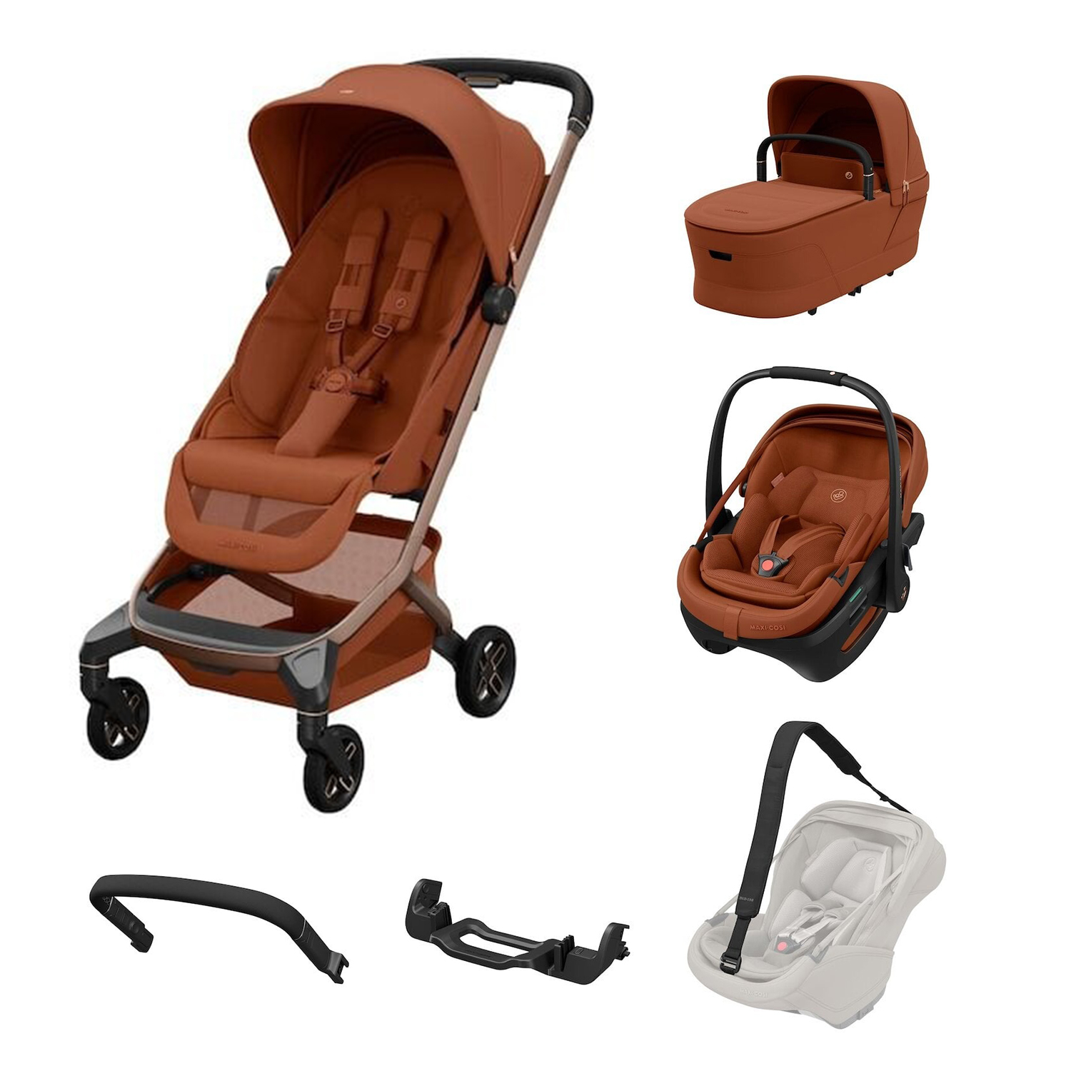Maxi Cosi Pack XL Poussette Fame Cabin + adaptateurs + coque Coral +nacelle + harnais de transport + barre de protection Unique