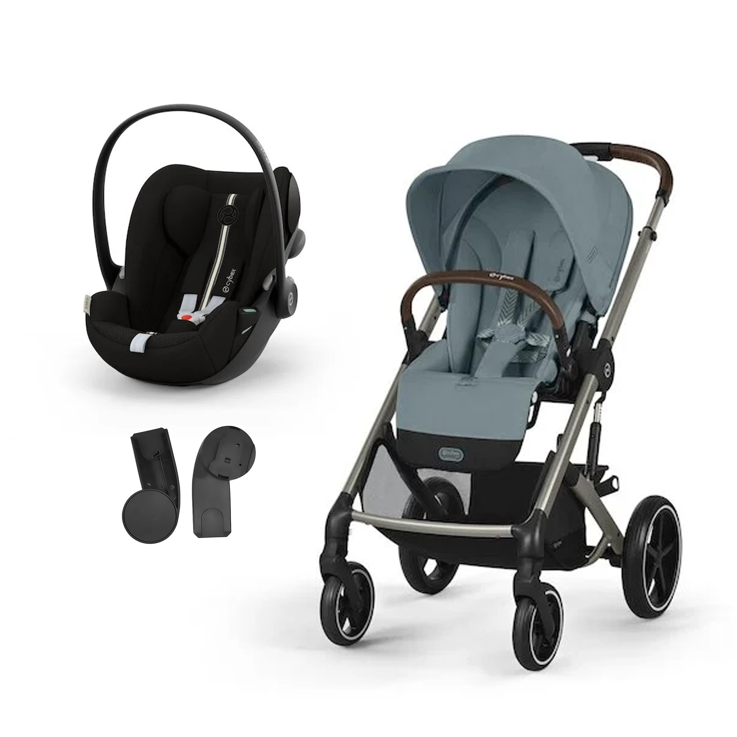 Cybex Pack Poussette Duo Balios Stormy blue + adaptateurs coque + coque Cloud G tissu plus moon black Unique
