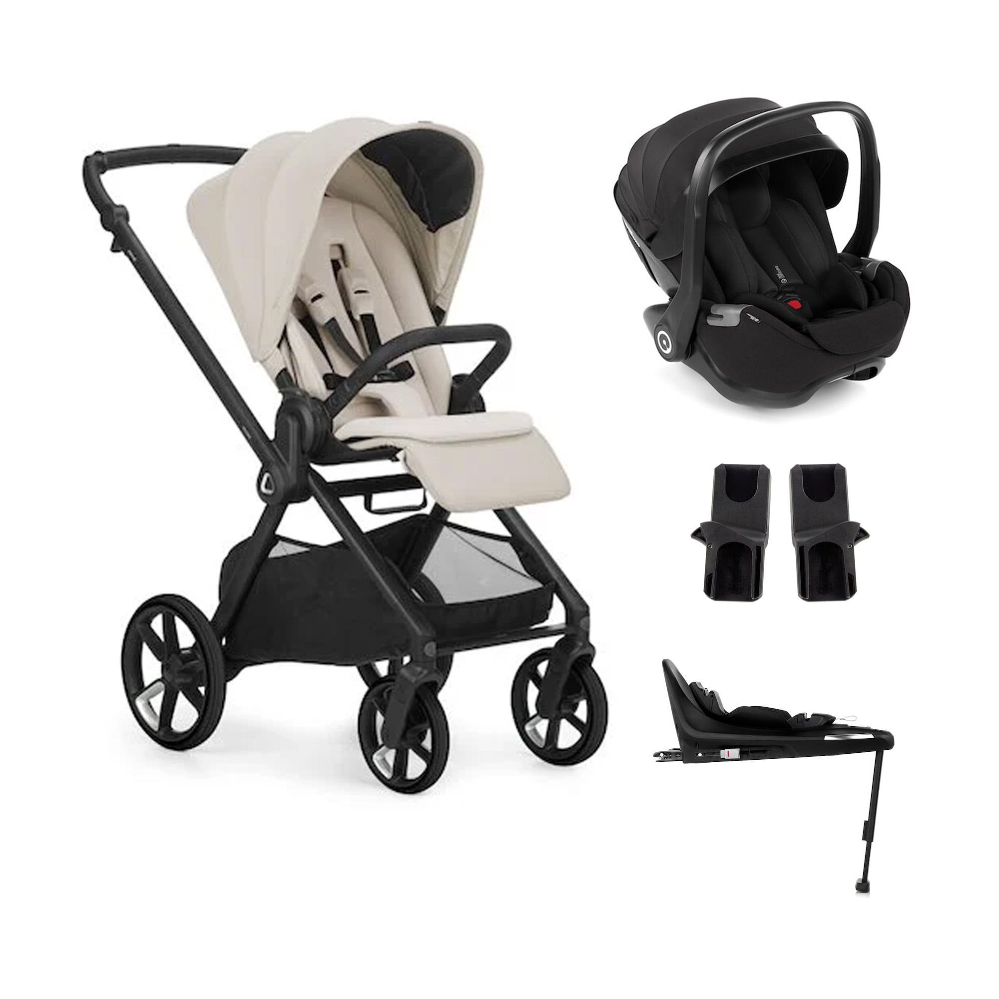 Jané Pack trio Poussette Mumm 5 Sand-li + coque allongeable Kombibaby Matt Black + adaptateur + base pivotante Unique